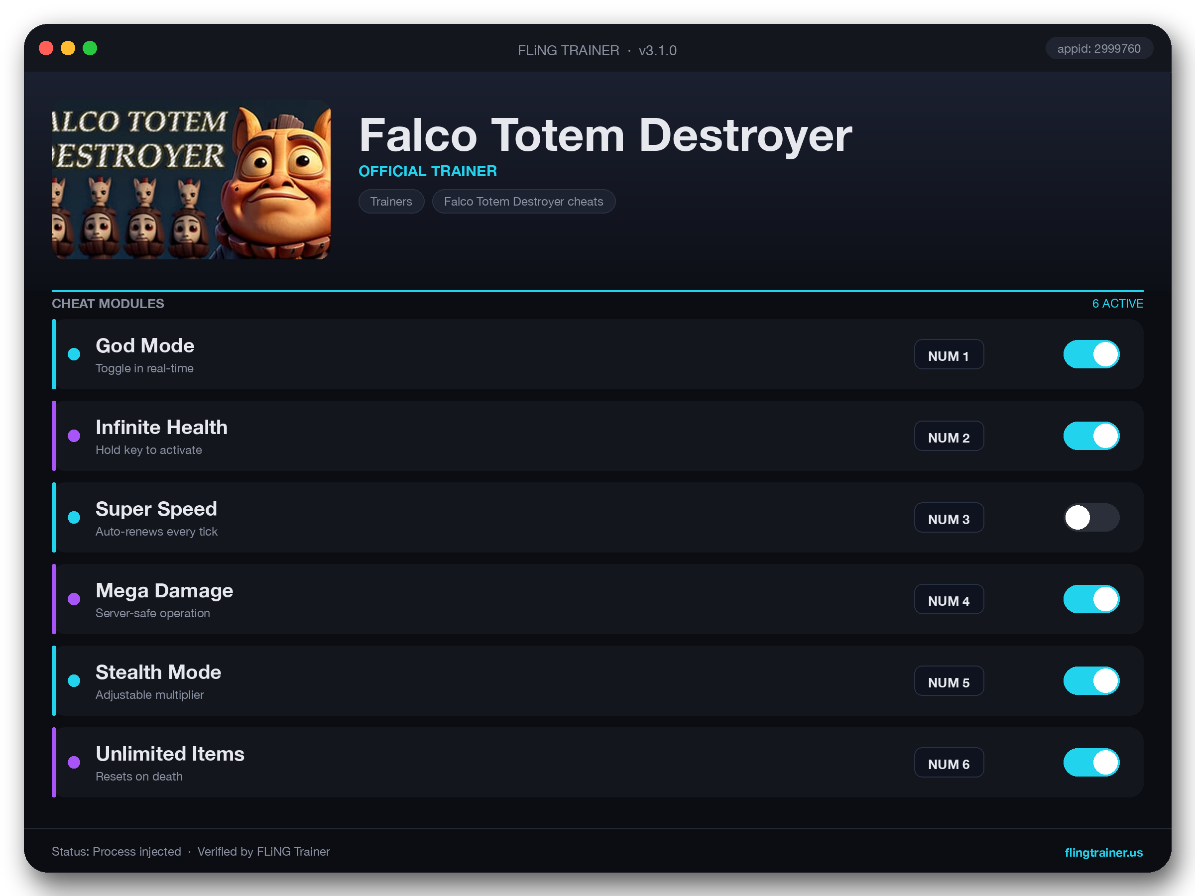 Falco Totem Destroyer Trainer interface
