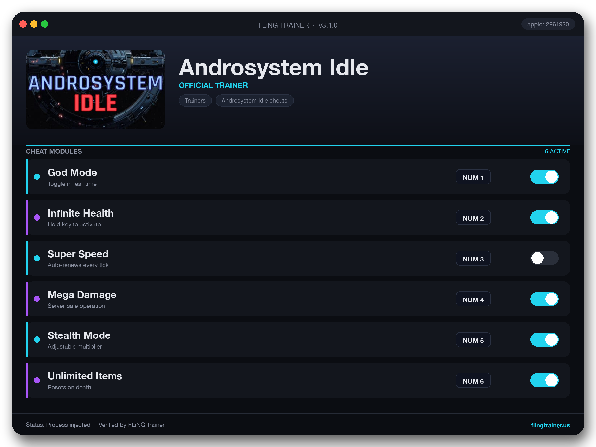 Androsystem Idle Trainer interface