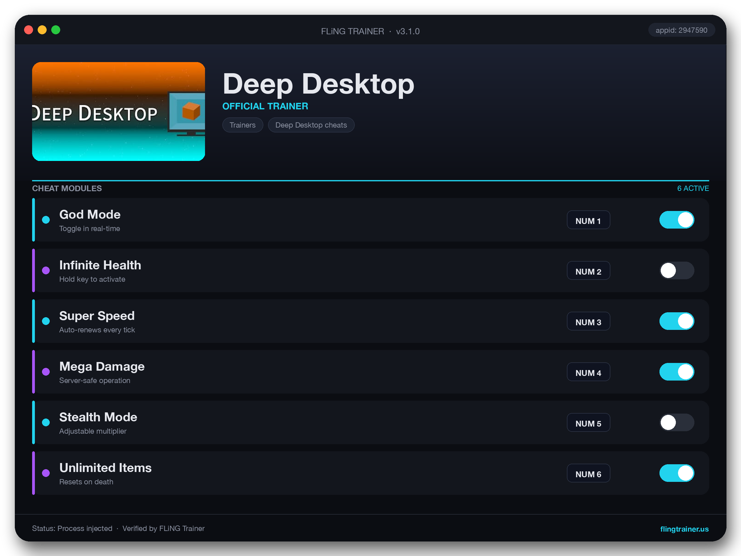 Deep Desktop Trainer interface