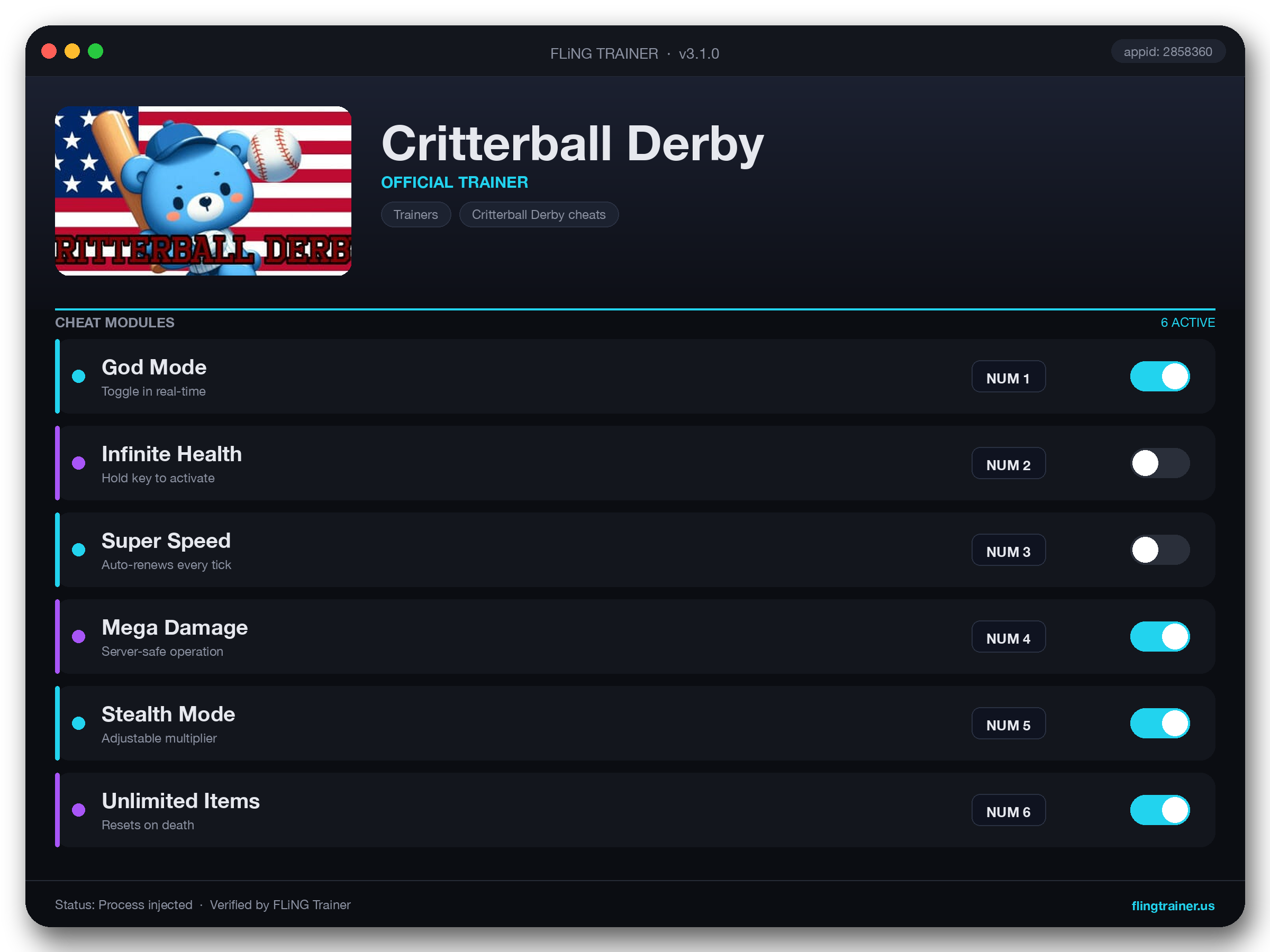Critterball Derby Trainer interface