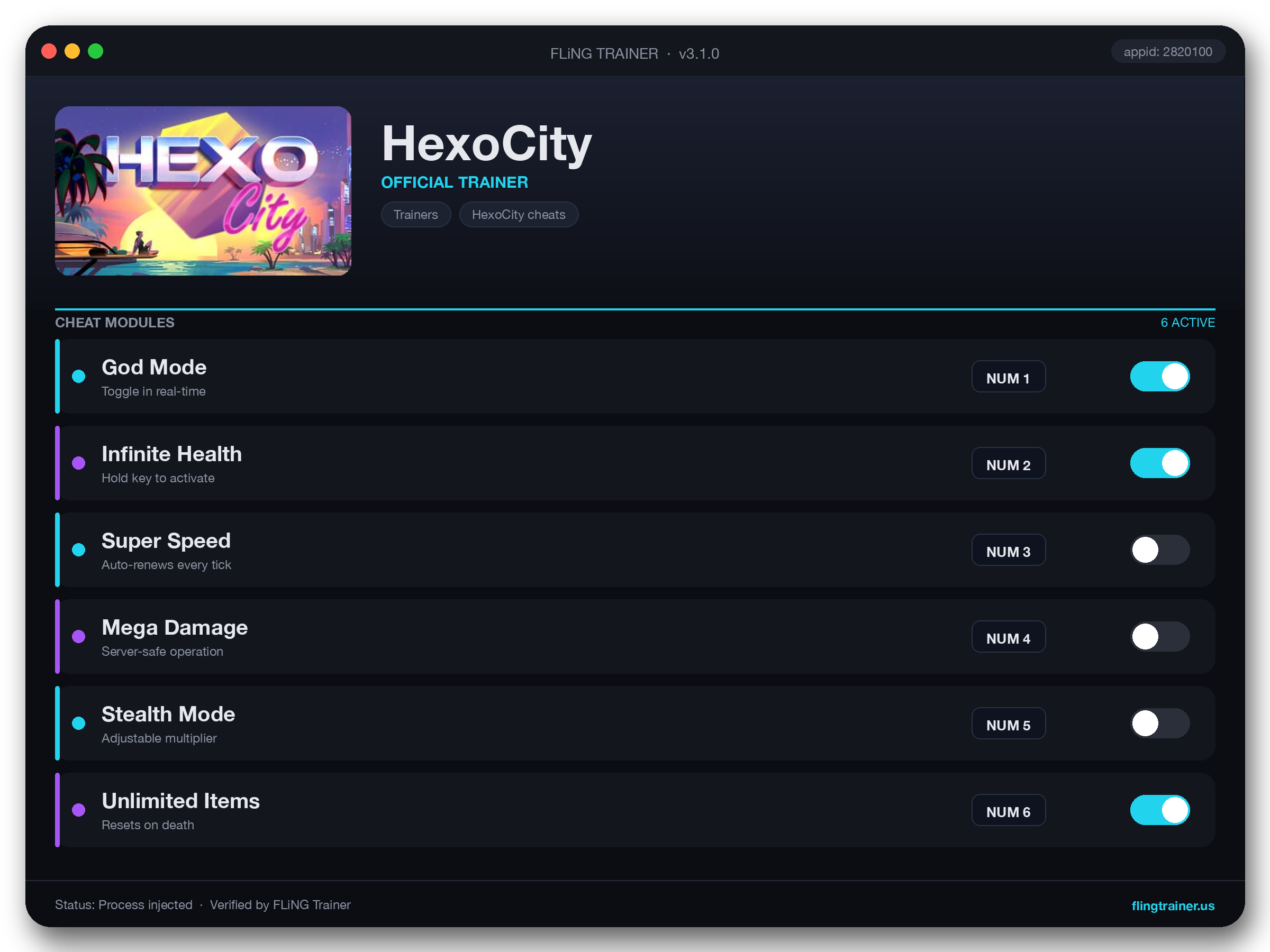 HexoCity Trainer interface