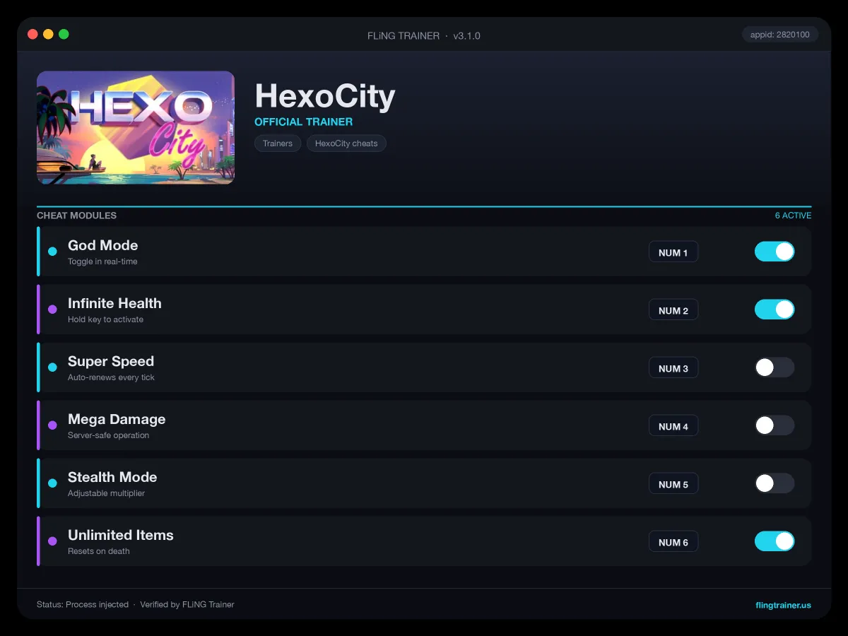HexoCity Trainer interface