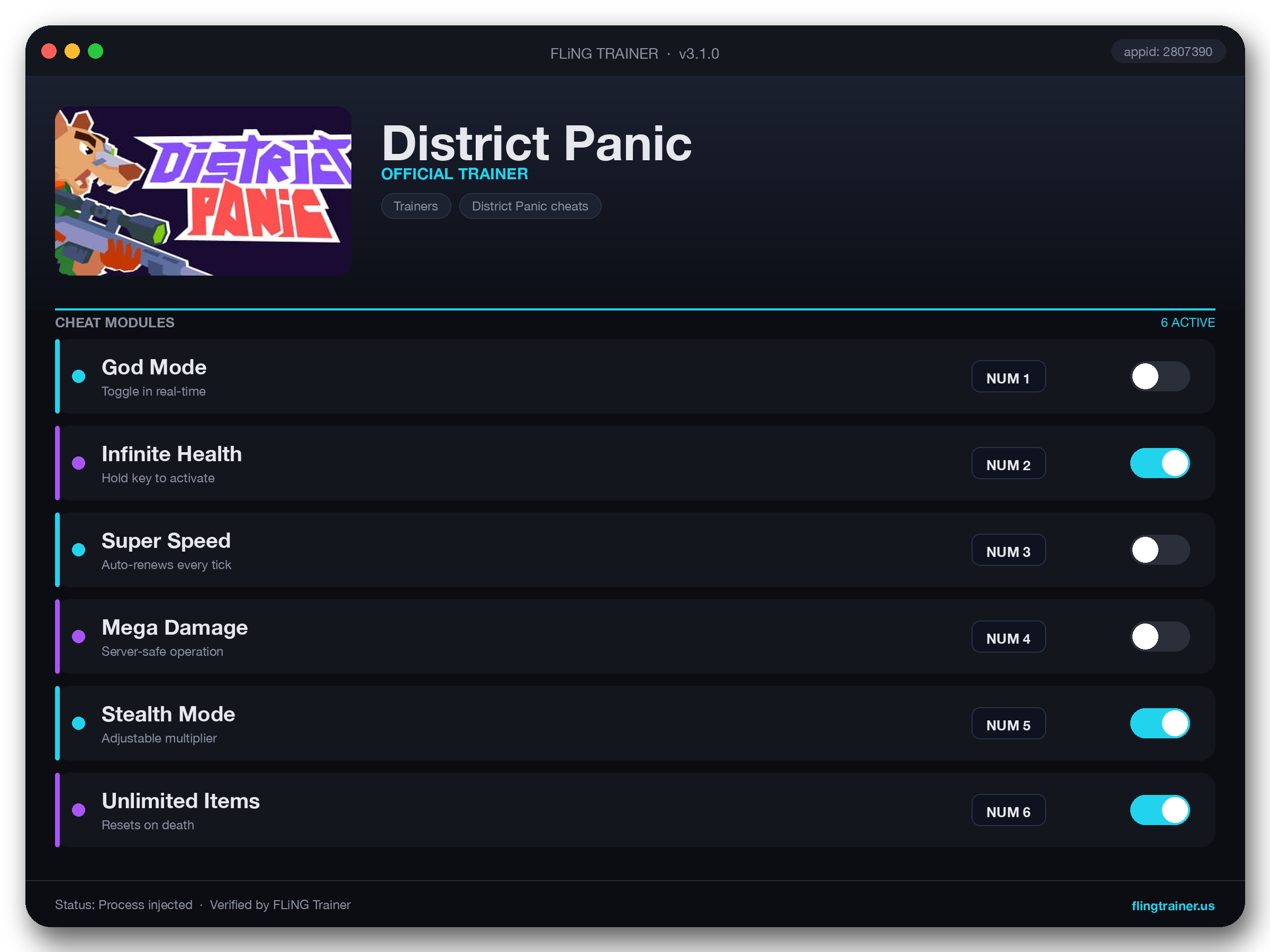 District Panic Trainer interface