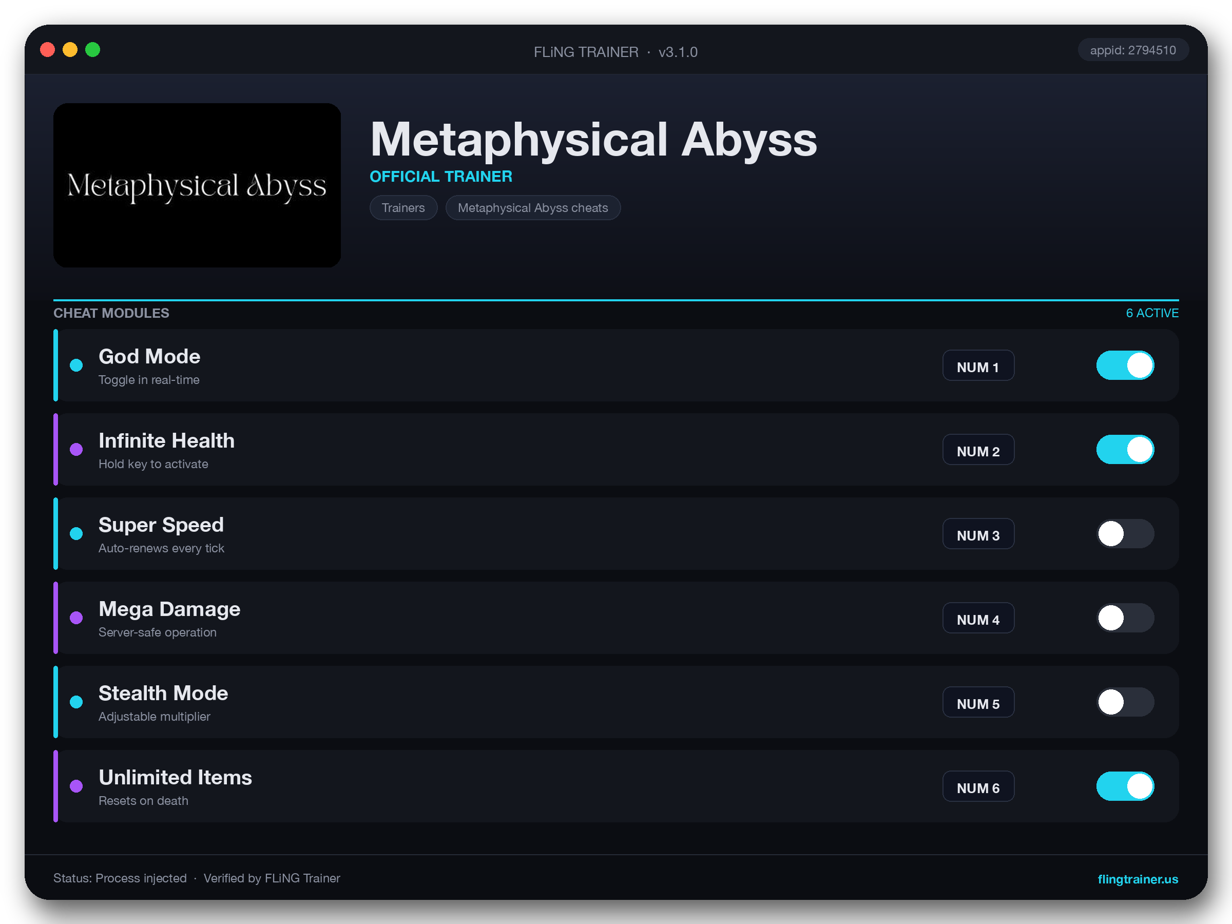 Metaphysical Abyss Trainer interface