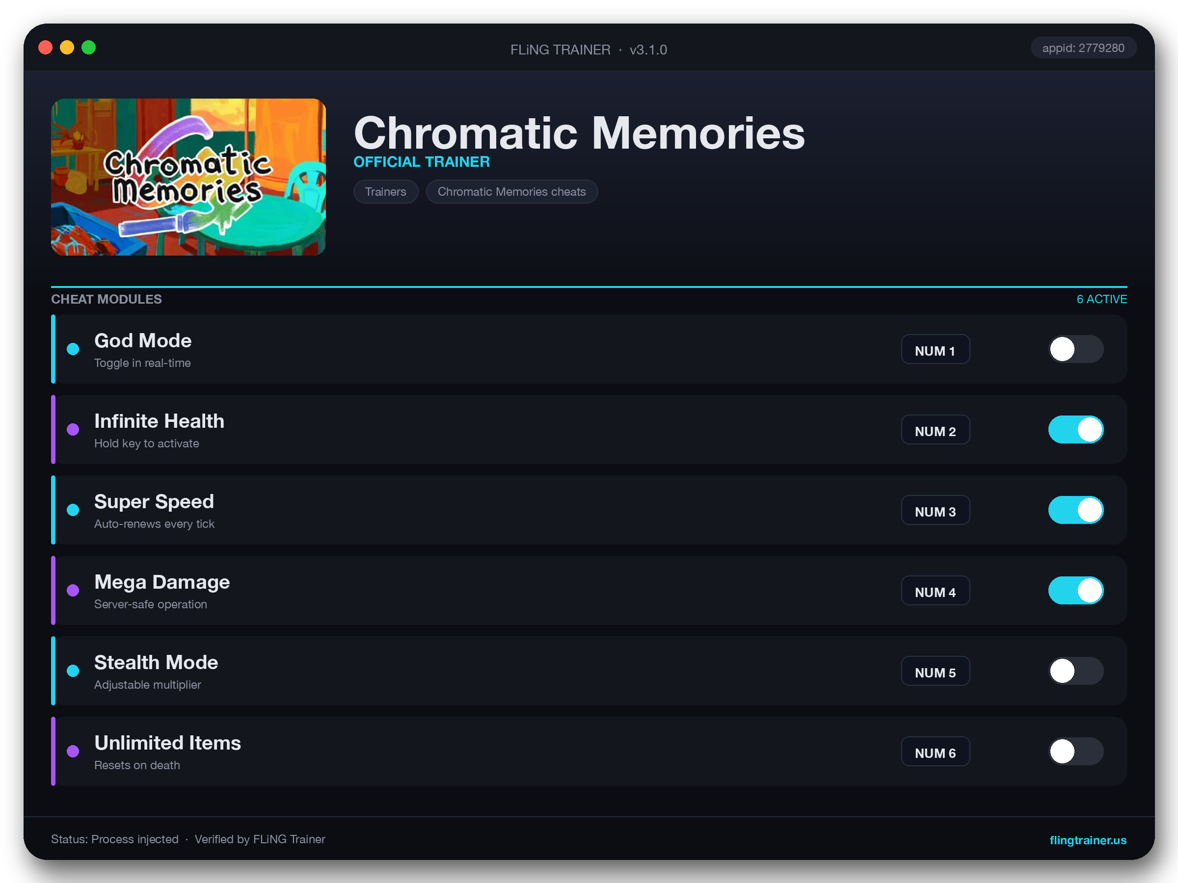Chromatic Memories Trainer interface