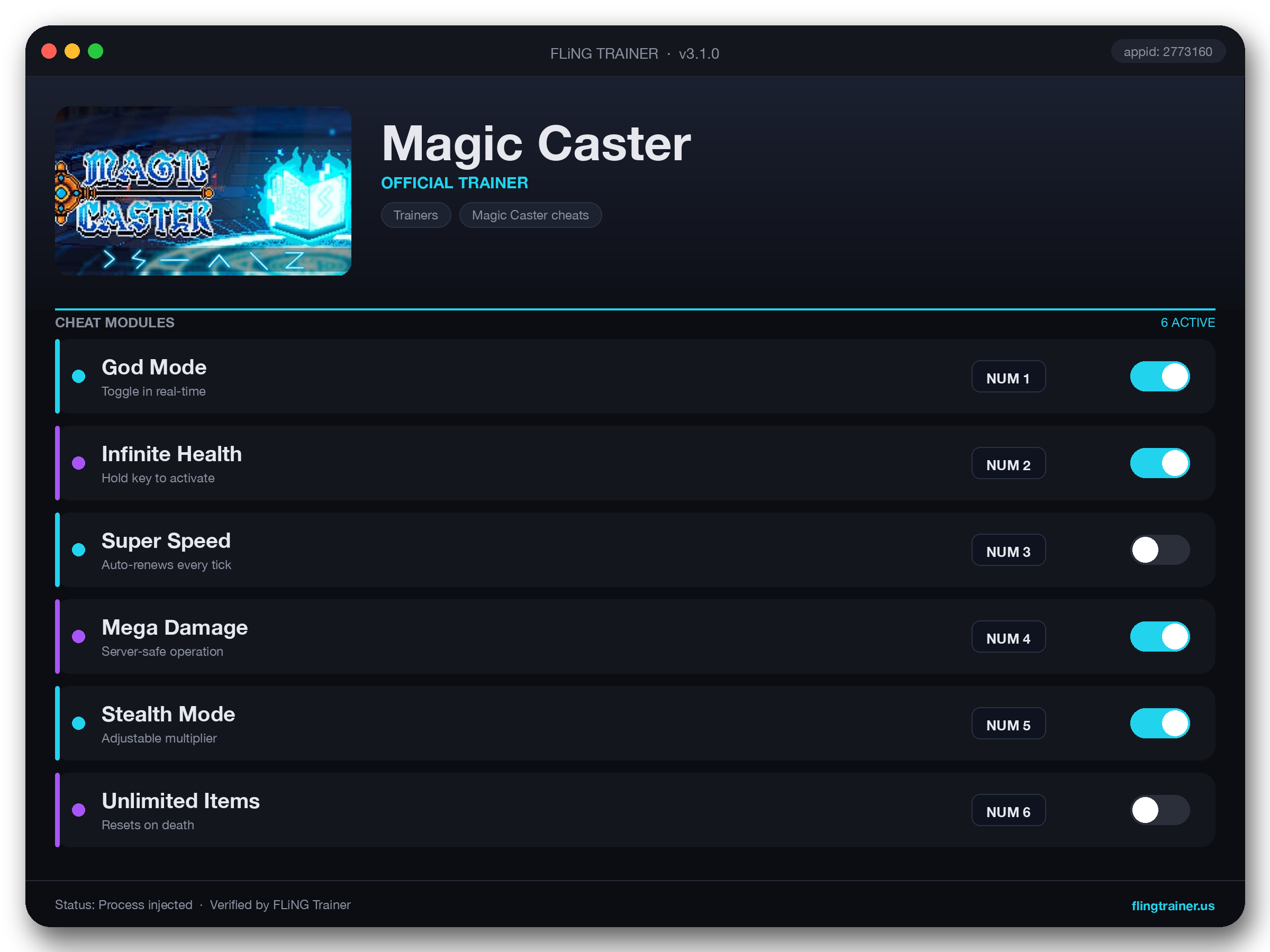 Magic Caster Trainer interface