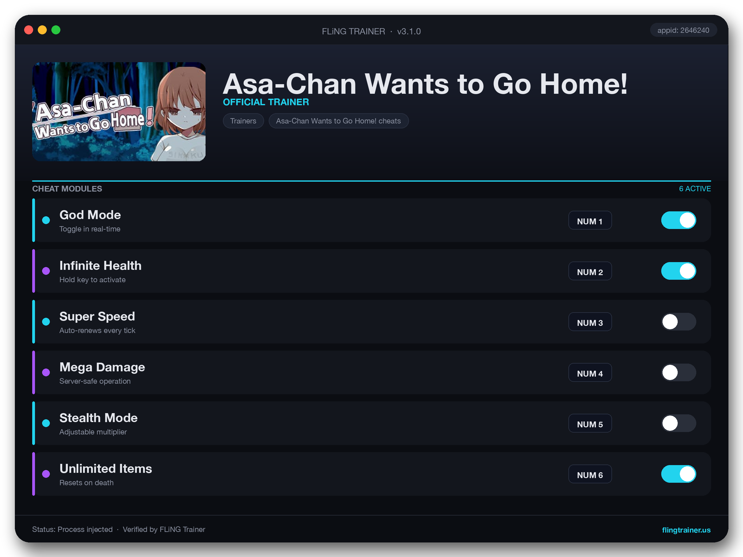 Asa-Chan Wants to Go Home! Trainer interface