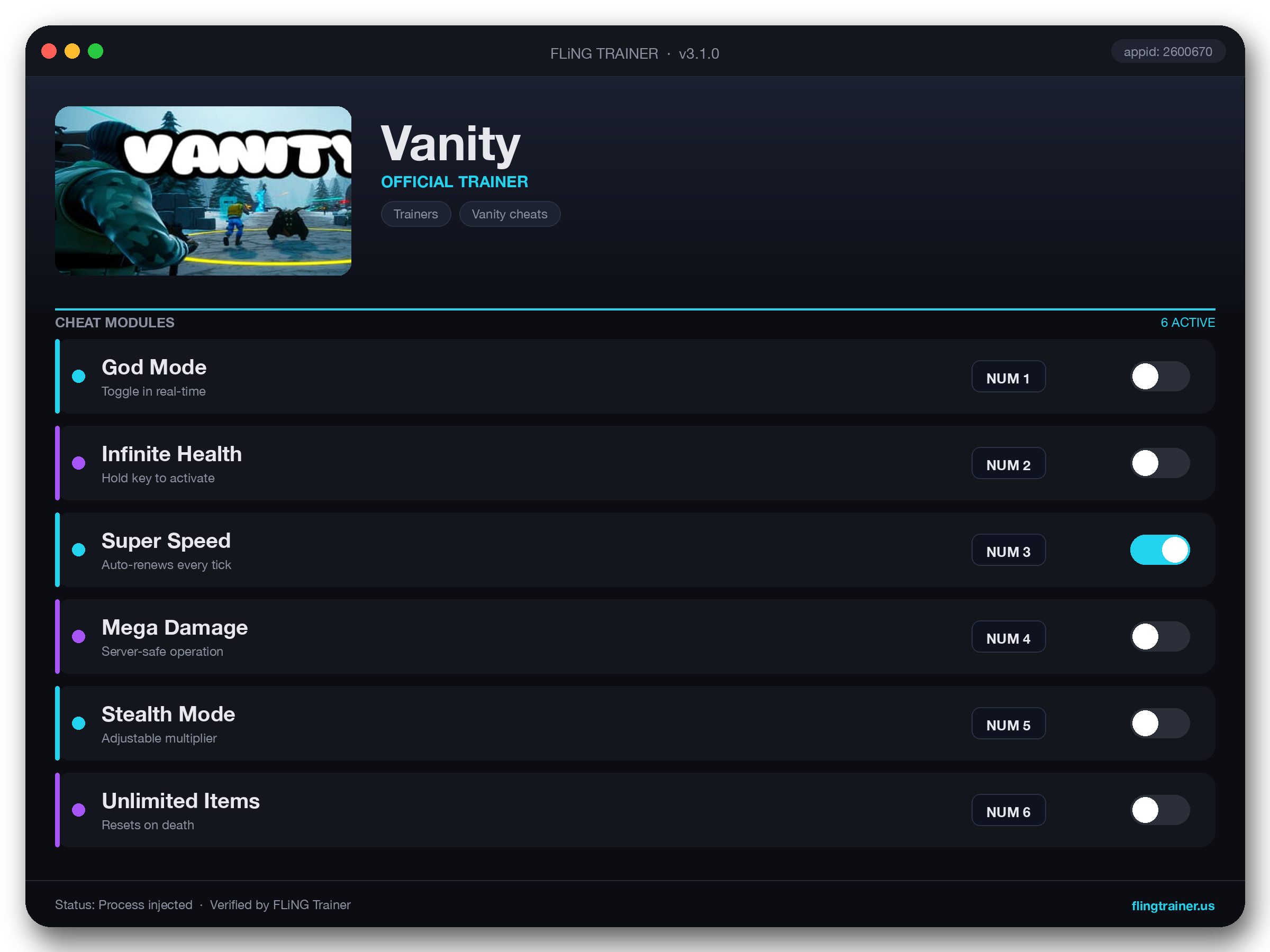 Vanity Trainer interface