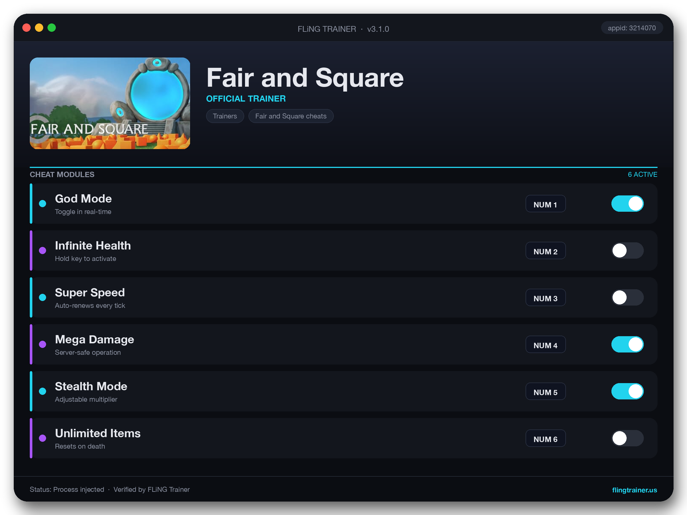 Fair and Square Trainer interface
