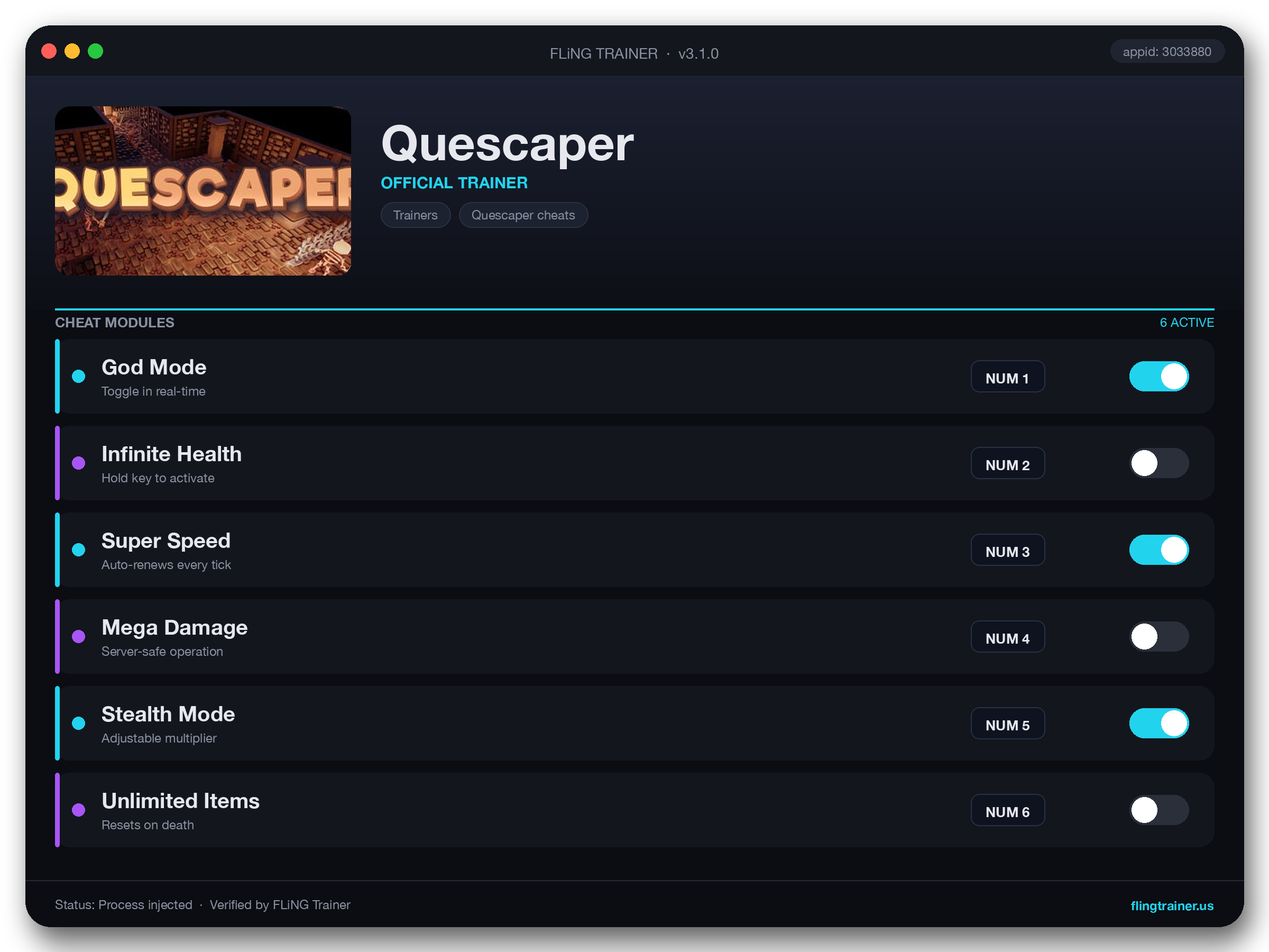Quescaper Trainer interface