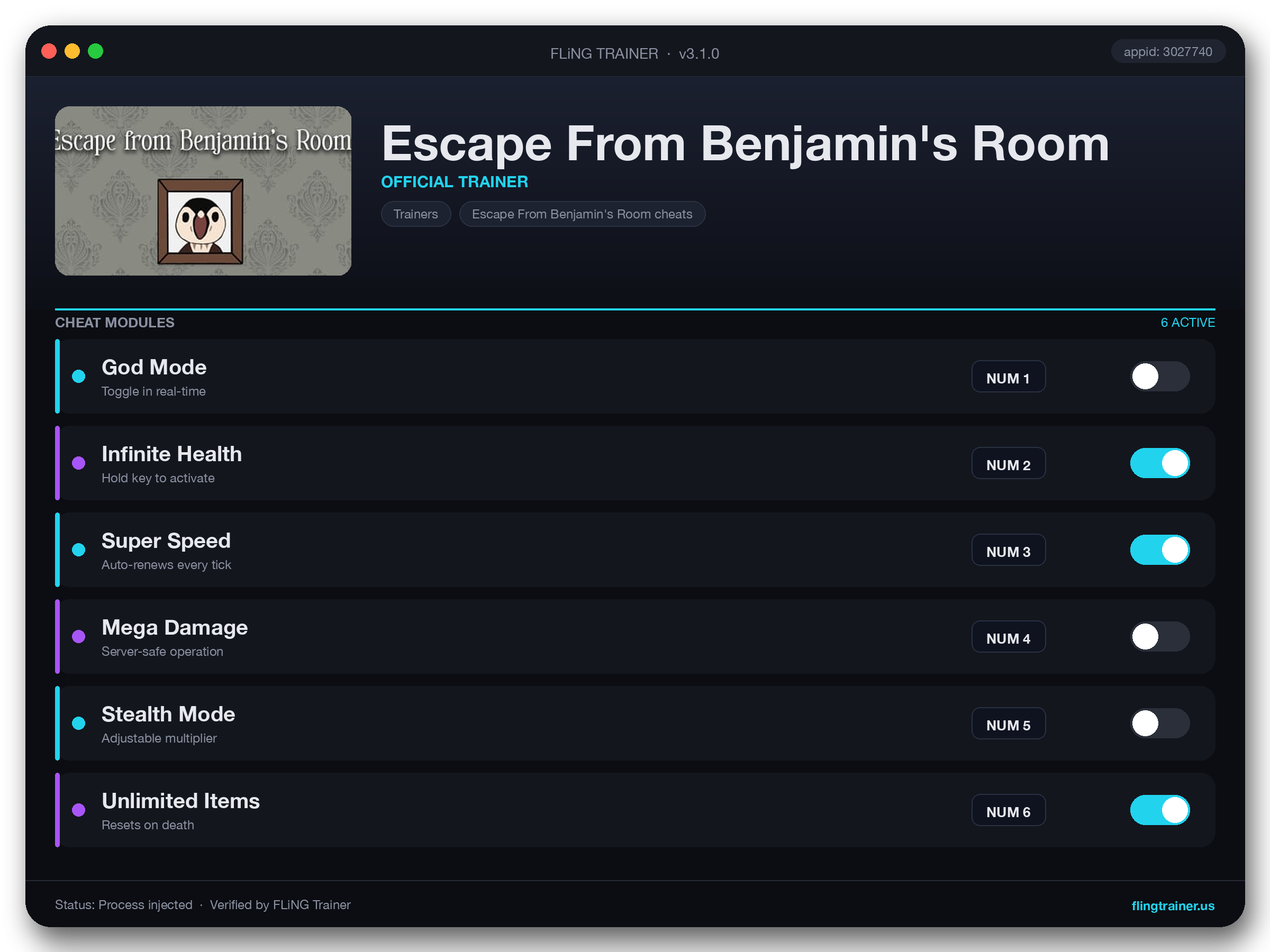 Escape From Benjamin's Room Trainer interface