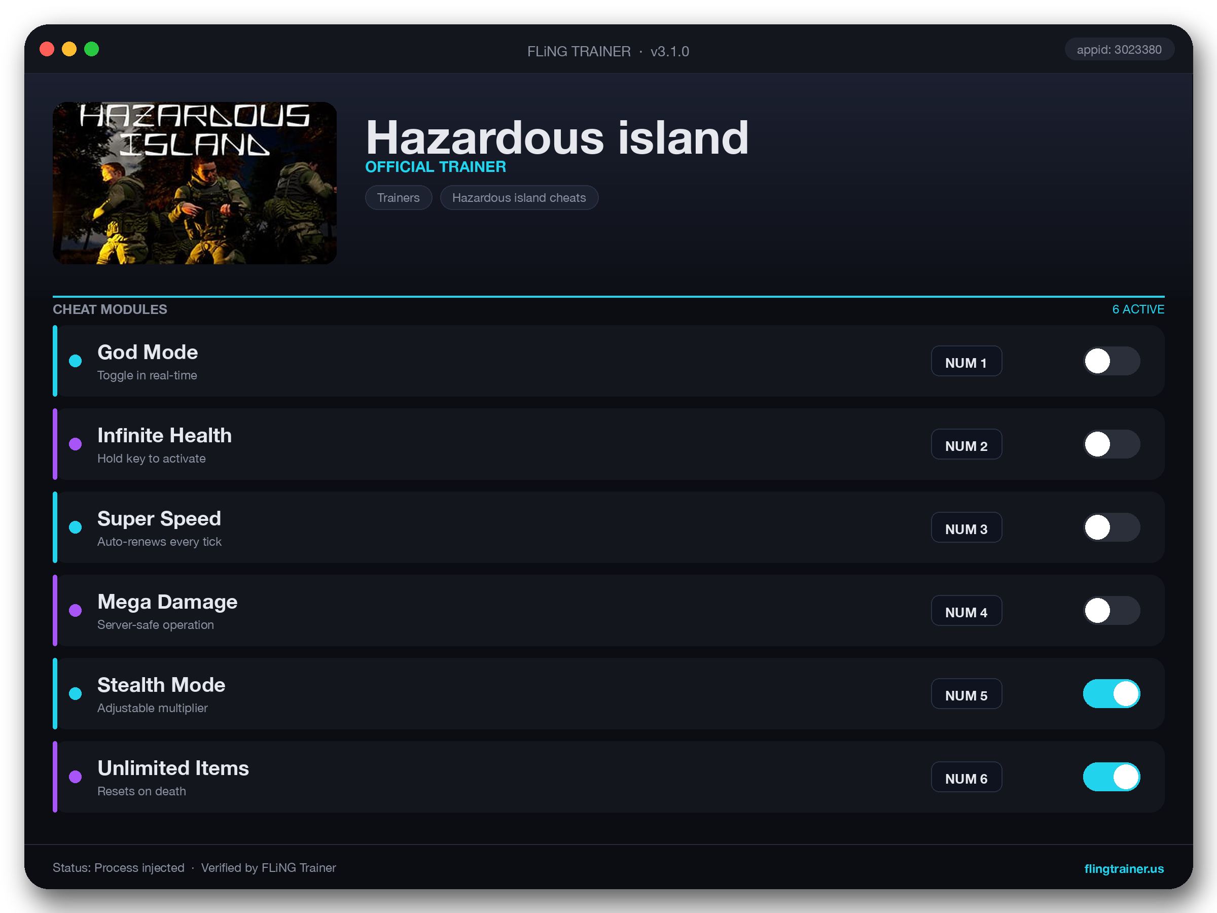 Hazardous island Trainer interface