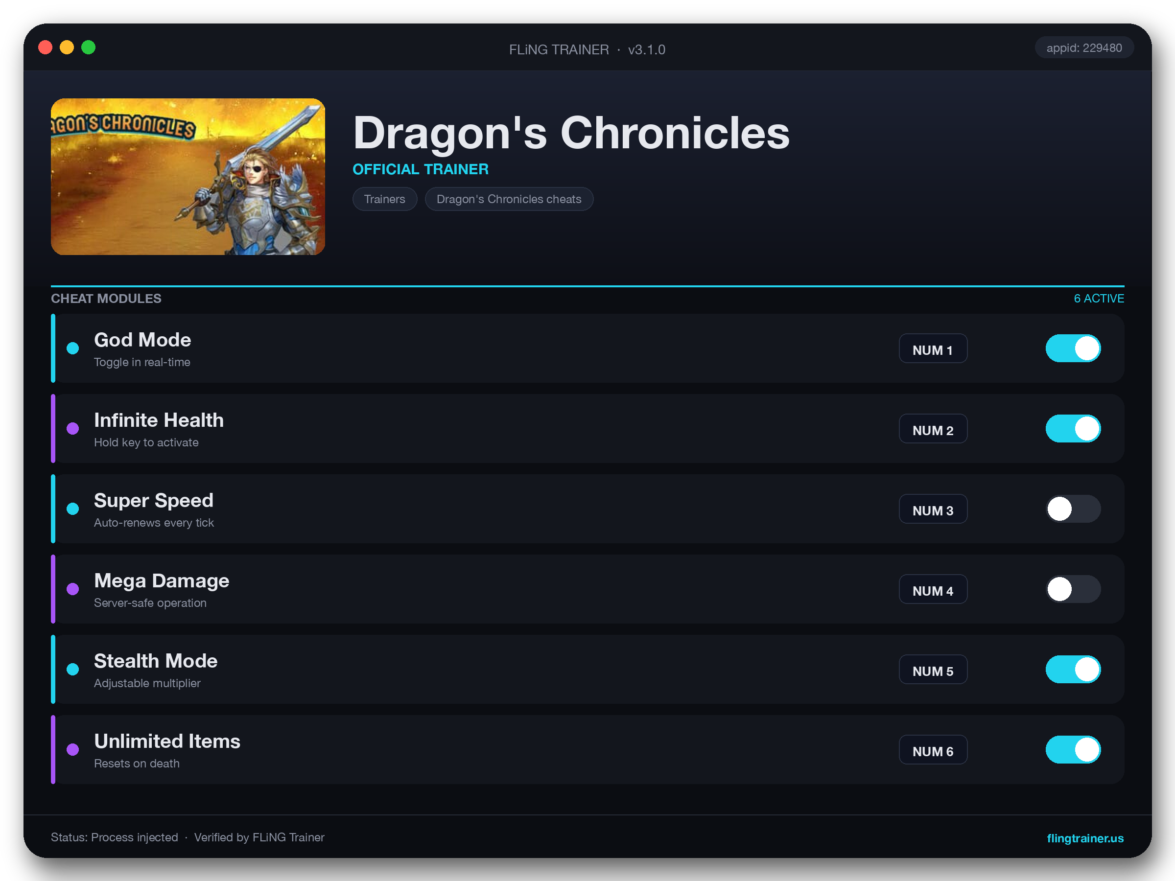 Dragon's Chronicles Trainer interface