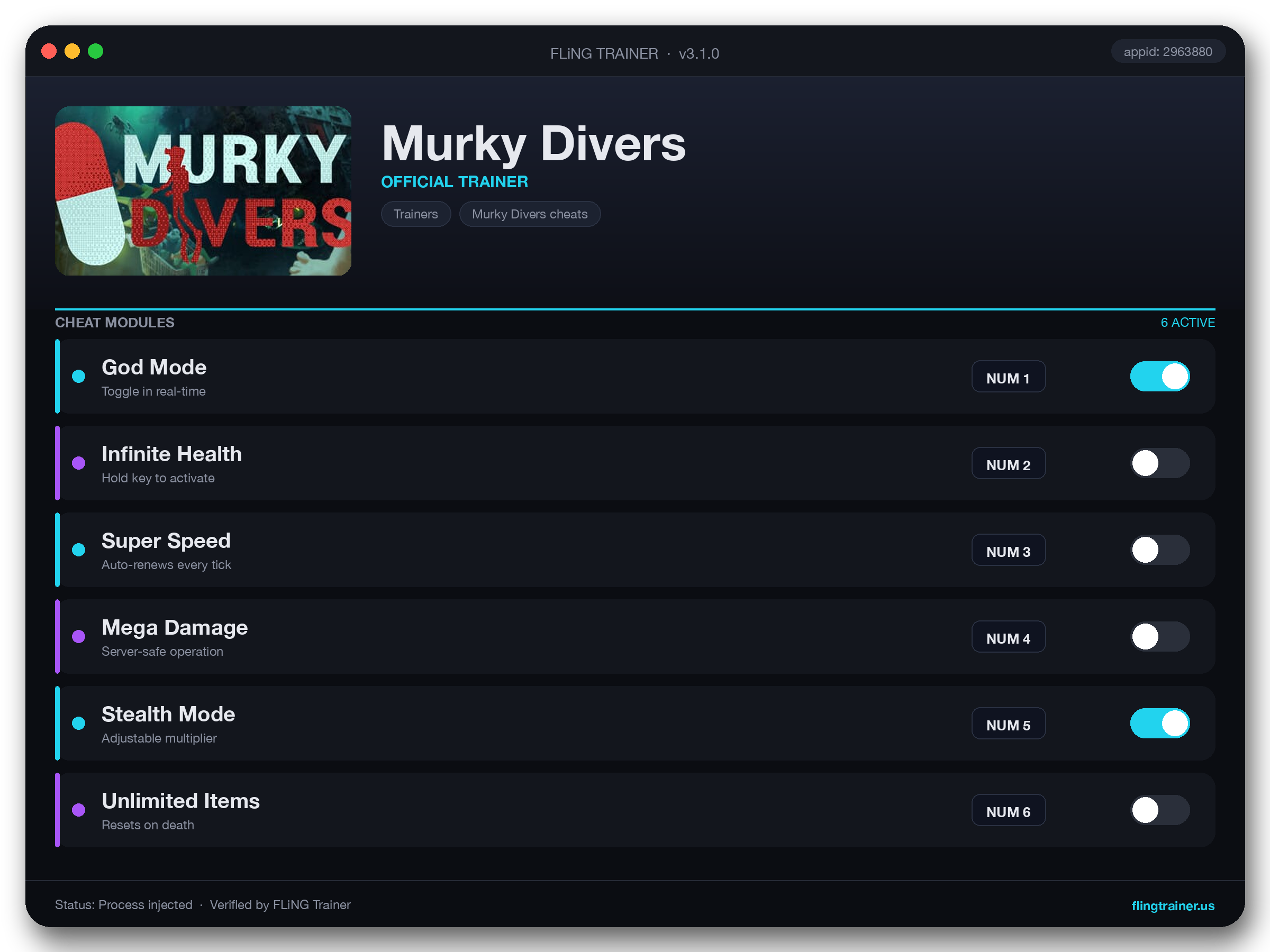 Murky Divers Trainer interface