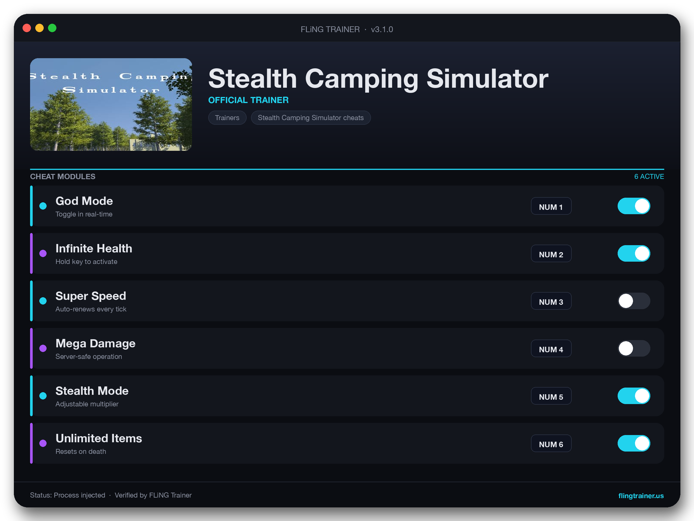 Stealth Camping Simulator Trainer interface