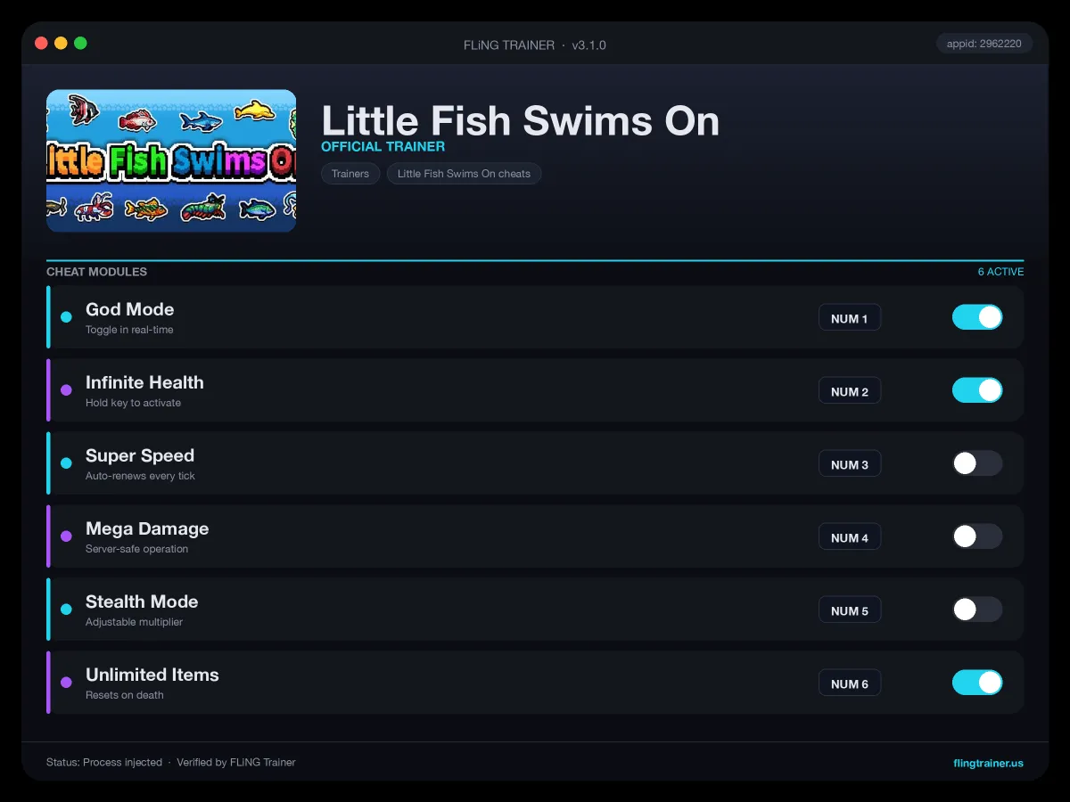 Little Fish Swims On Trainer interface
