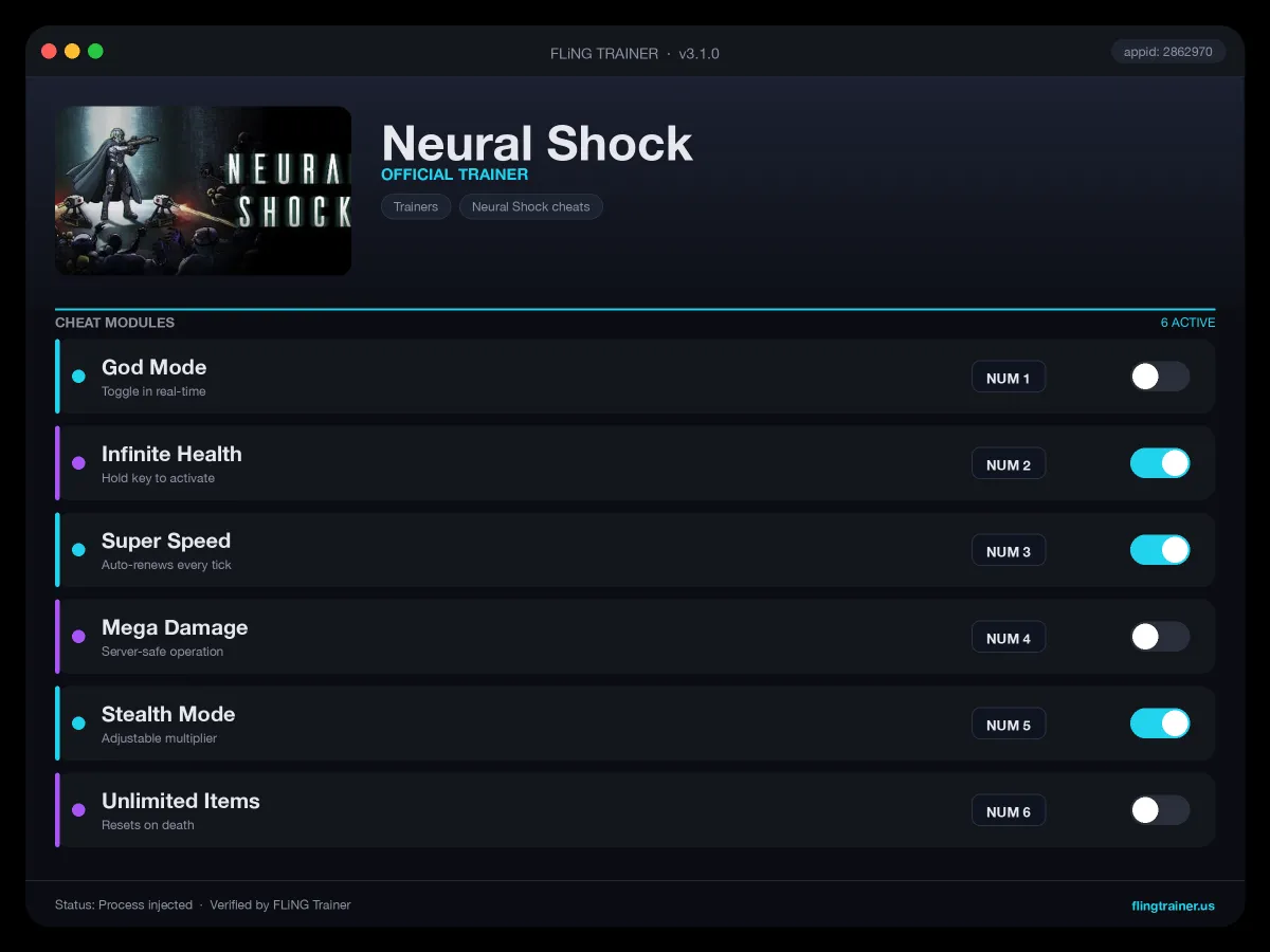 Neural Shock Trainer interface