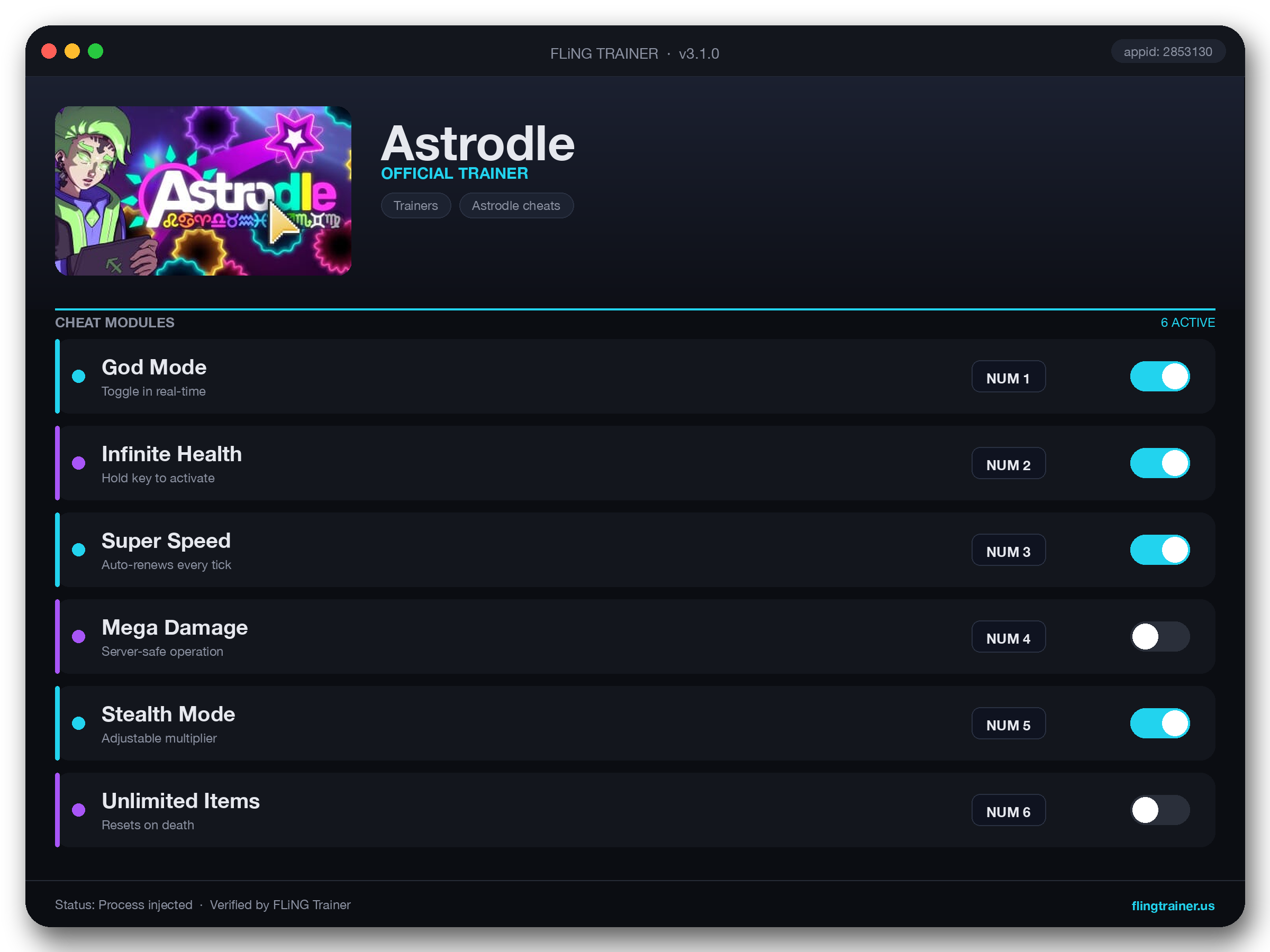 Astrodle Trainer interface