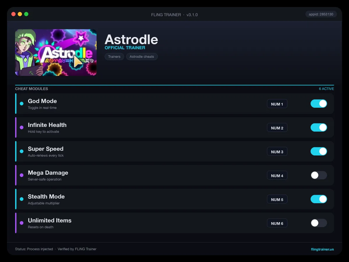 Astrodle Trainer interface