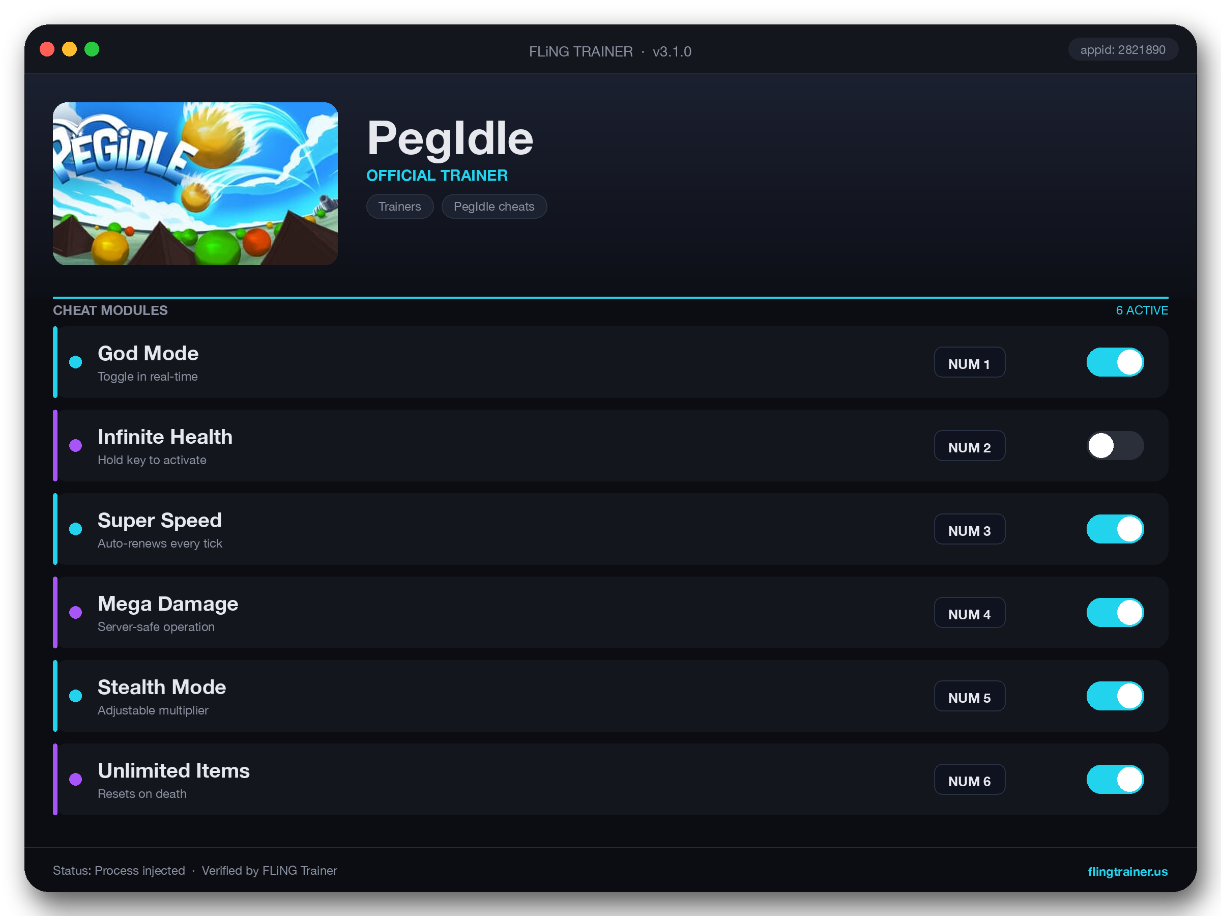 PegIdle Trainer interface