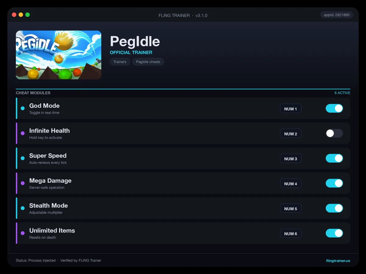 PegIdle Trainer interface