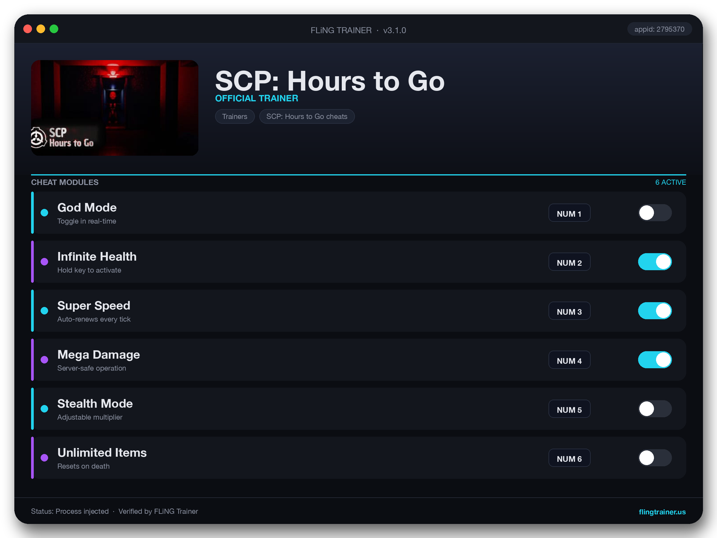 SCP: Hours to Go Trainer interface