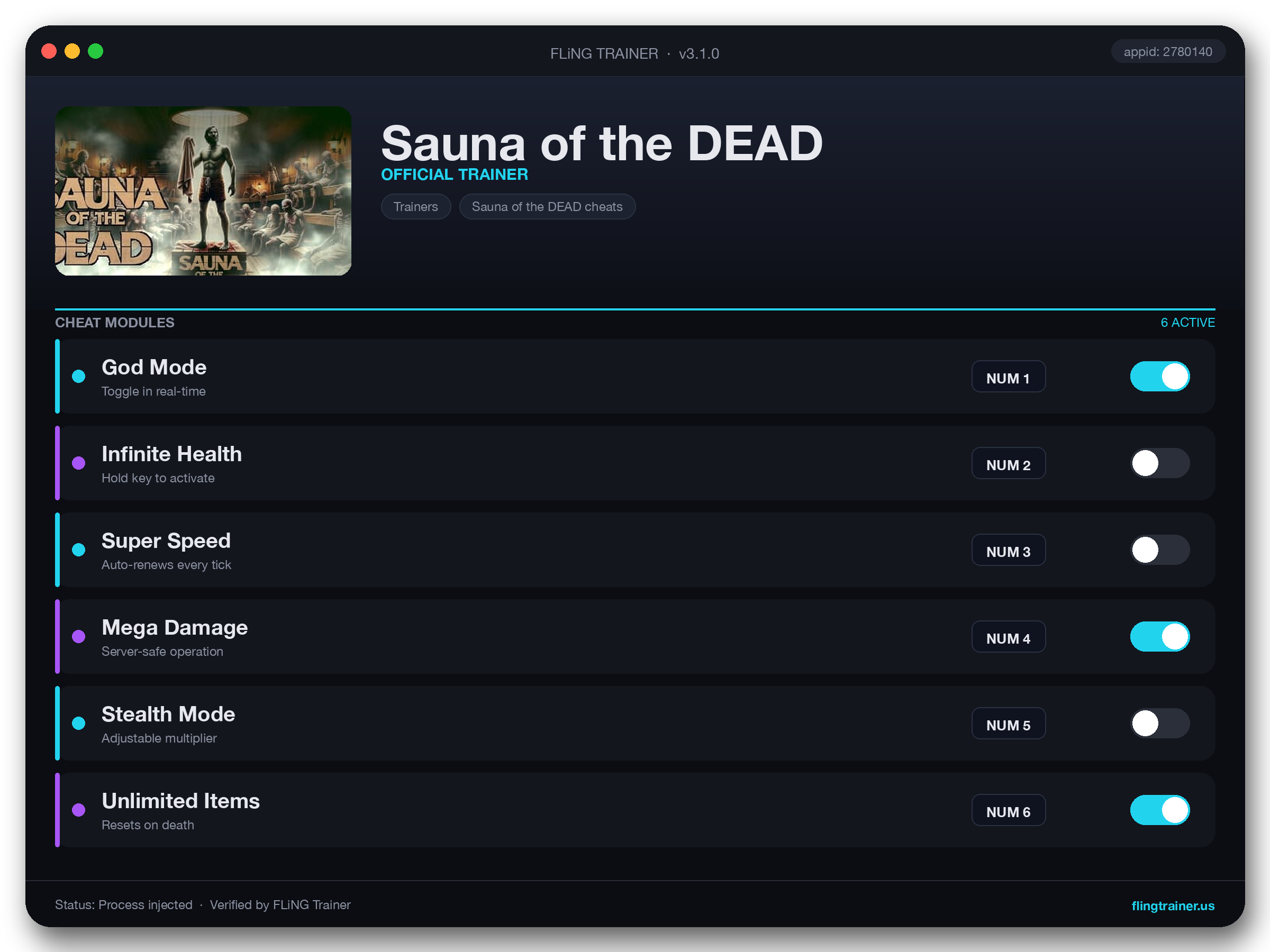 Sauna of the DEAD Trainer interface