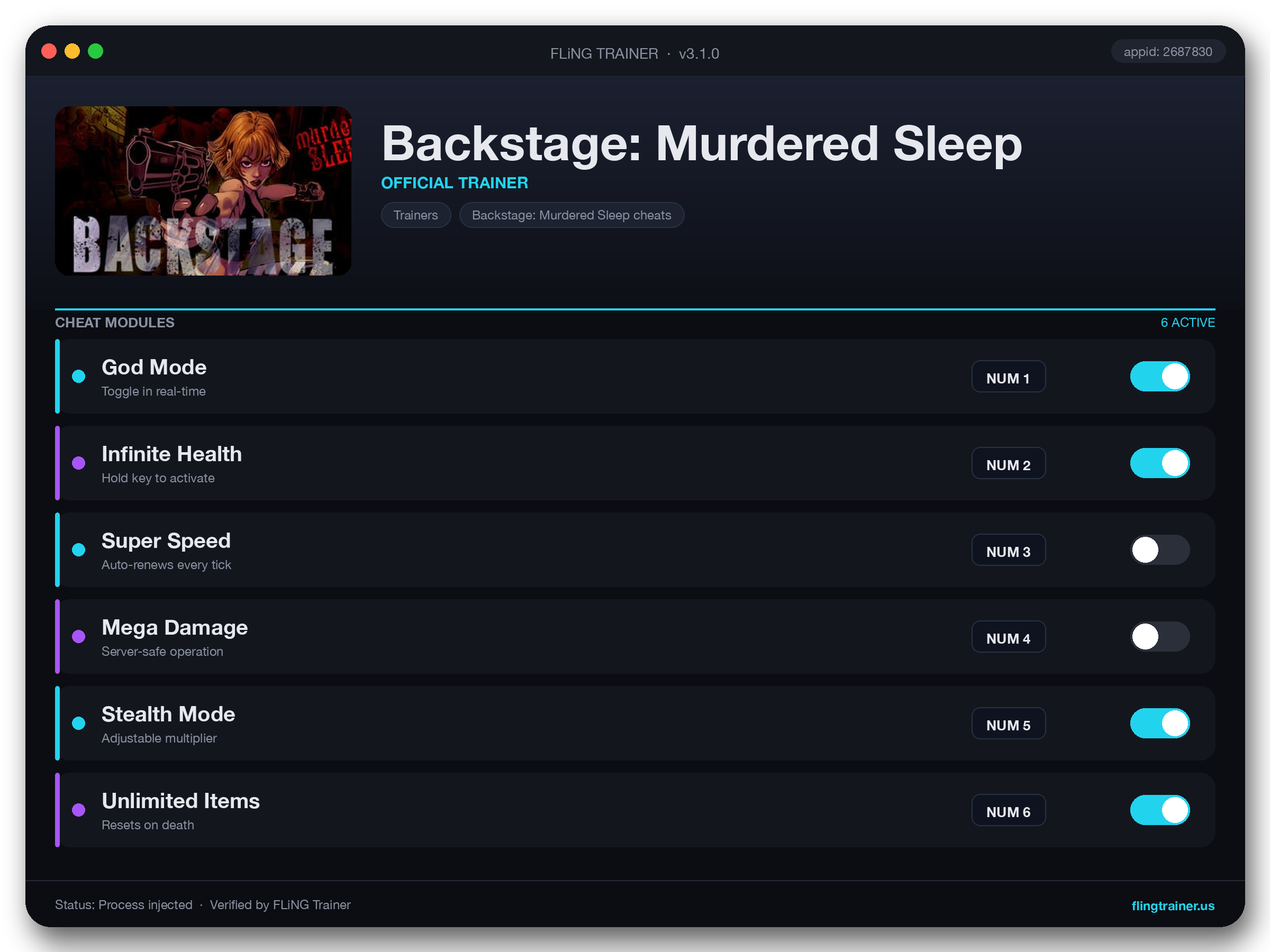 Backstage: Murdered Sleep Trainer interface