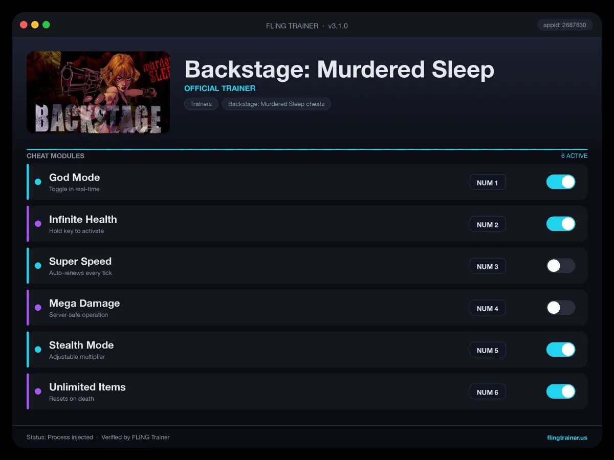 Backstage: Murdered Sleep Trainer interface