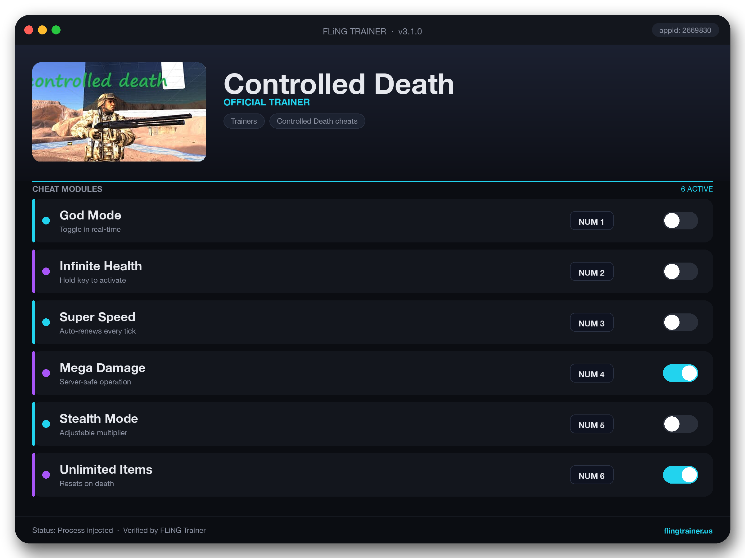 Controlled Death Trainer interface