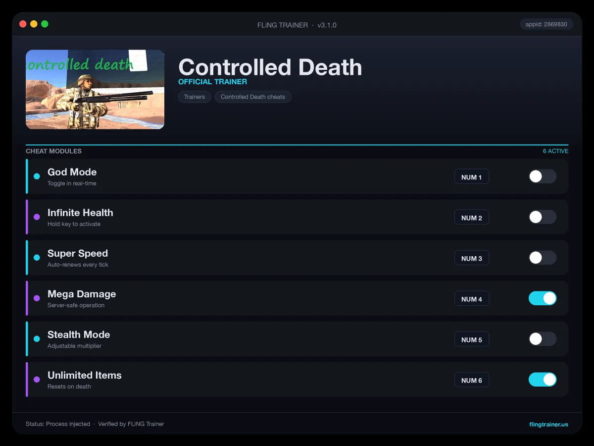 Controlled Death Trainer interface