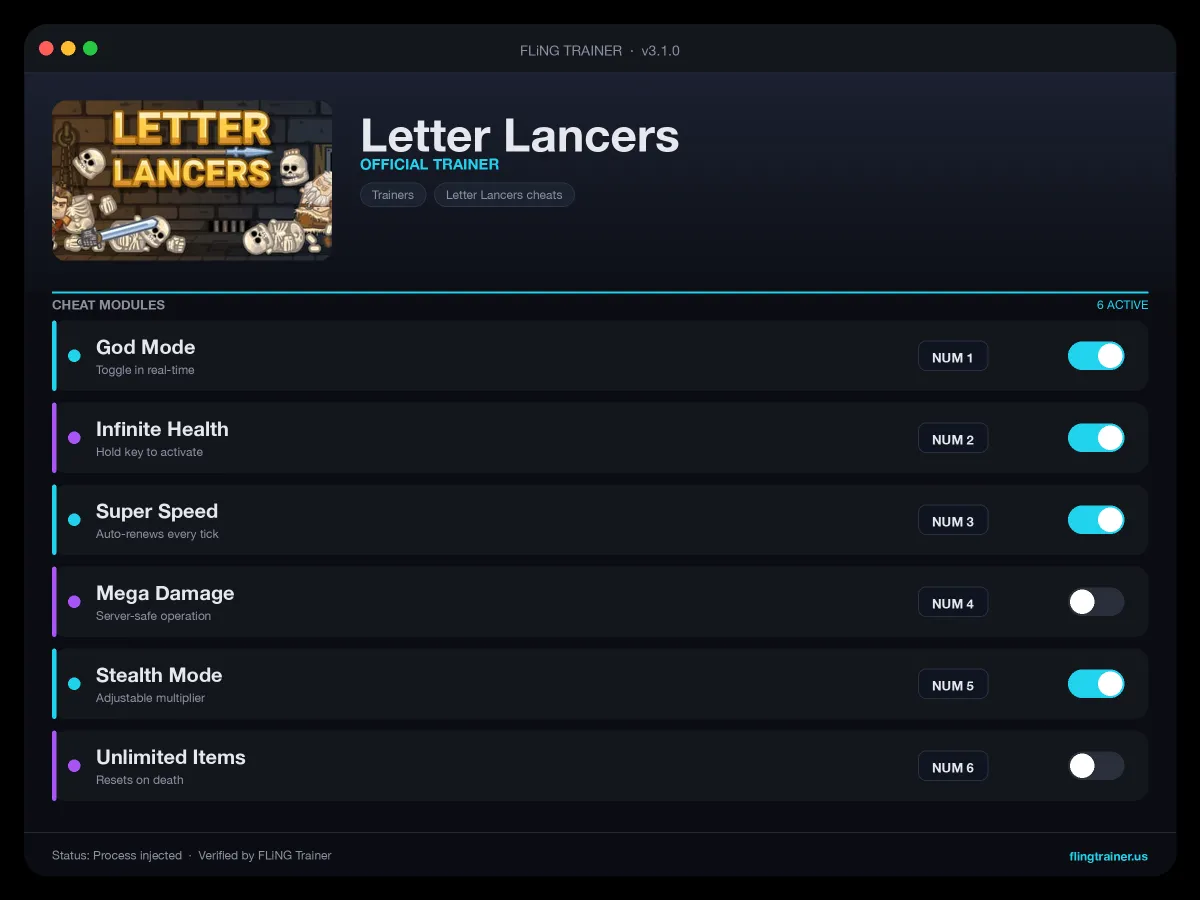Letter Lancers Trainer interface