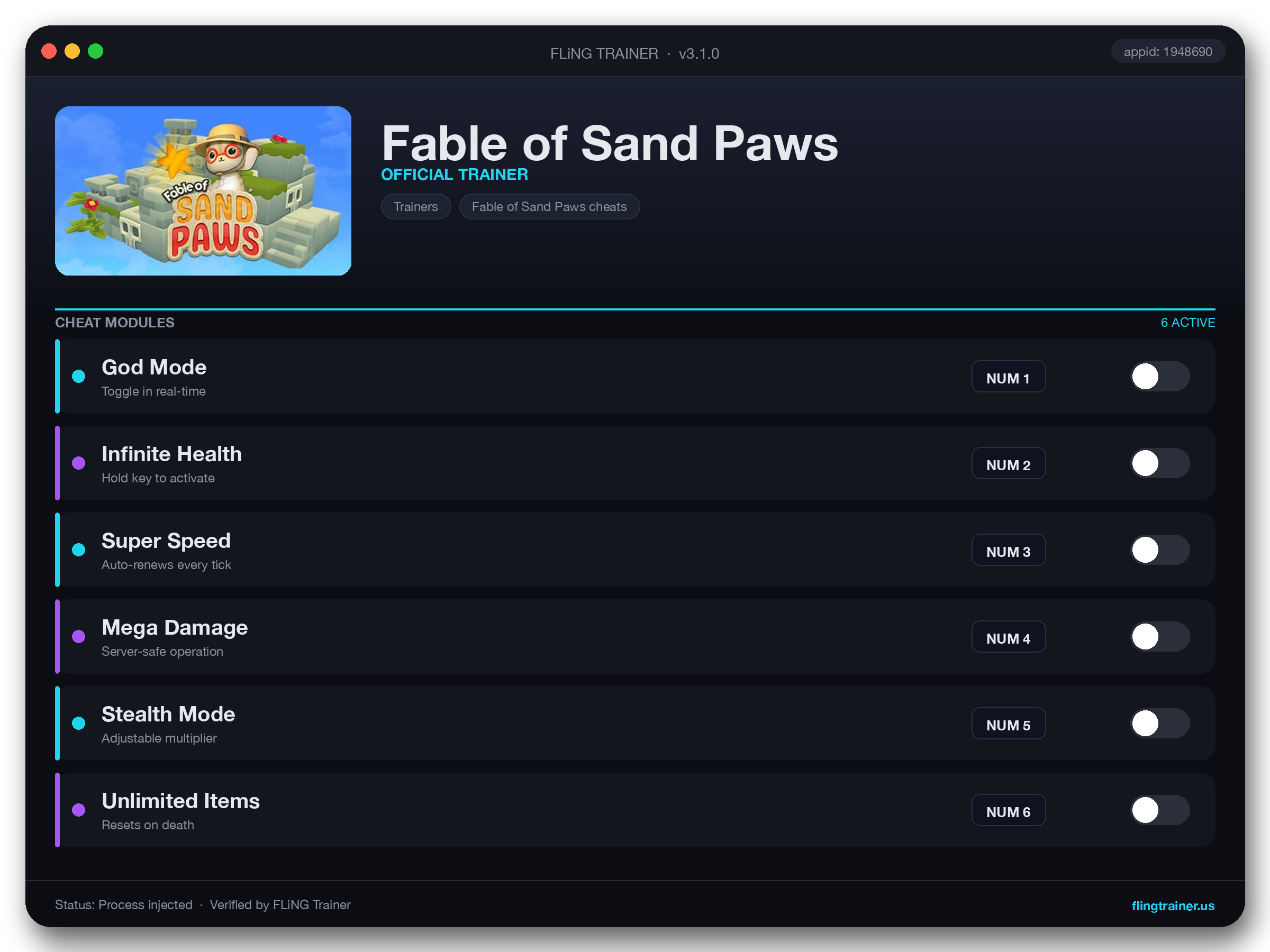 Fable of Sand Paws Trainer interface