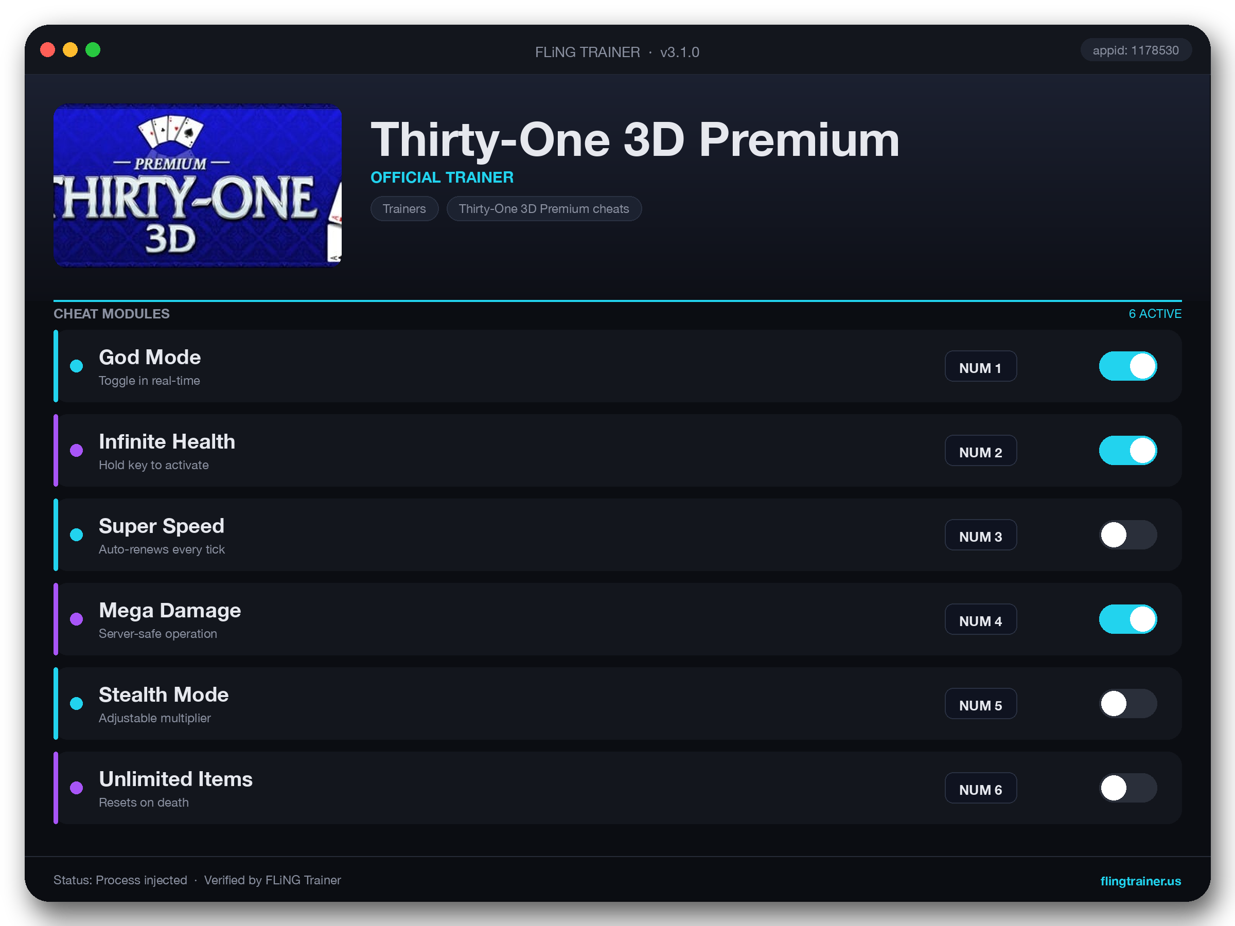Thirty-One 3D Premium Trainer interface
