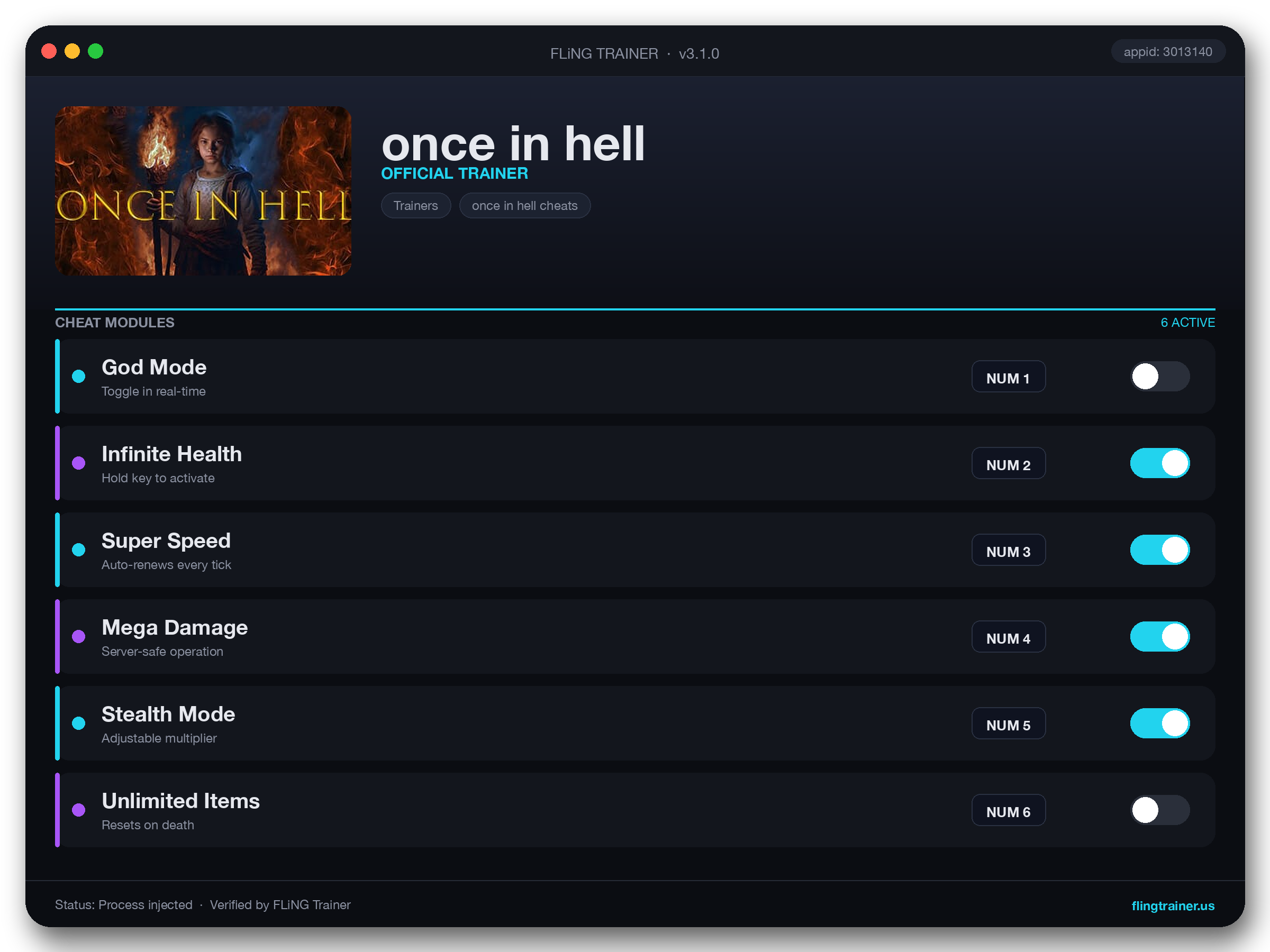 once in hell Trainer interface