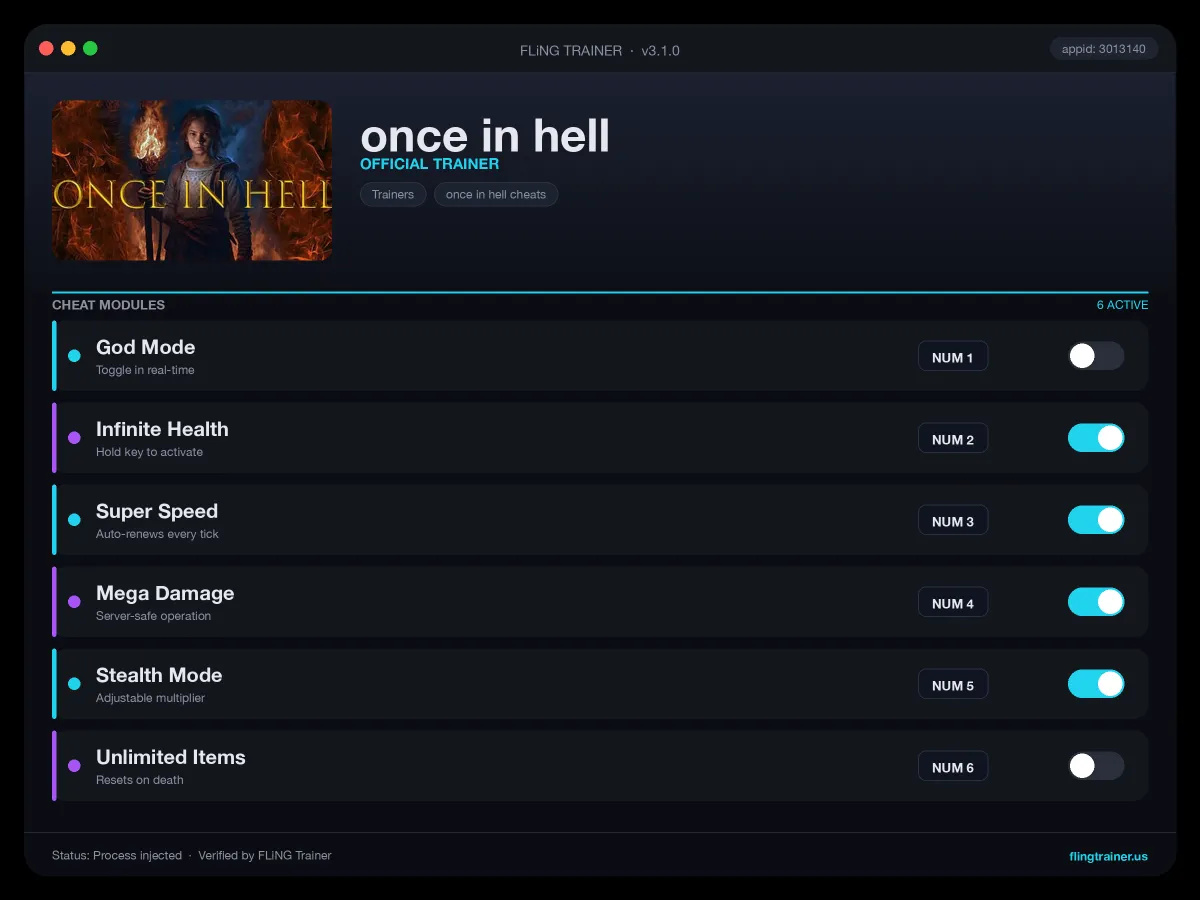 once in hell Trainer interface