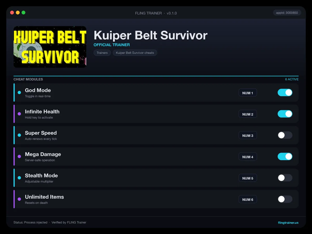 Kuiper Belt Survivor Trainer interface