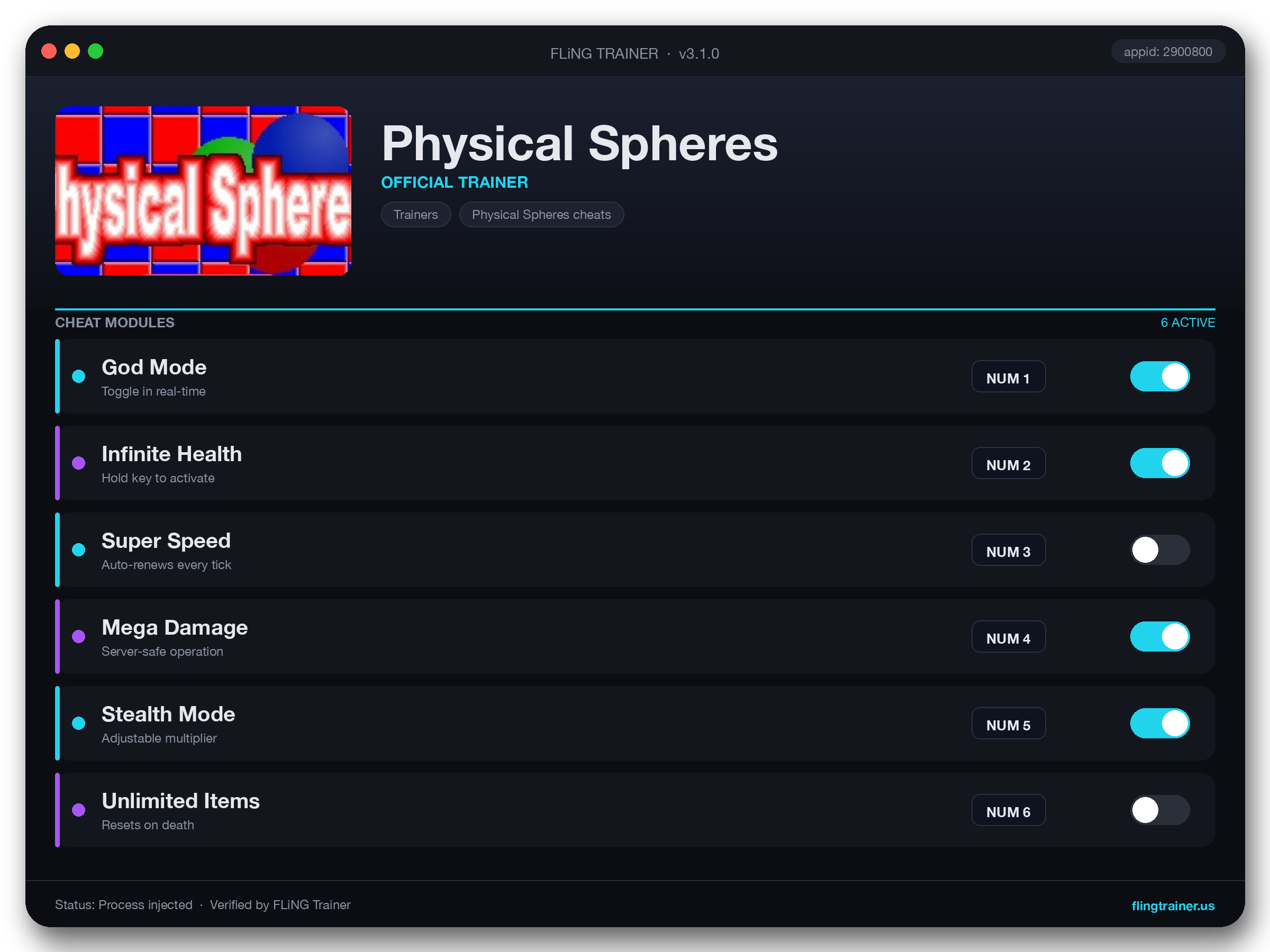 Physical Spheres Trainer interface