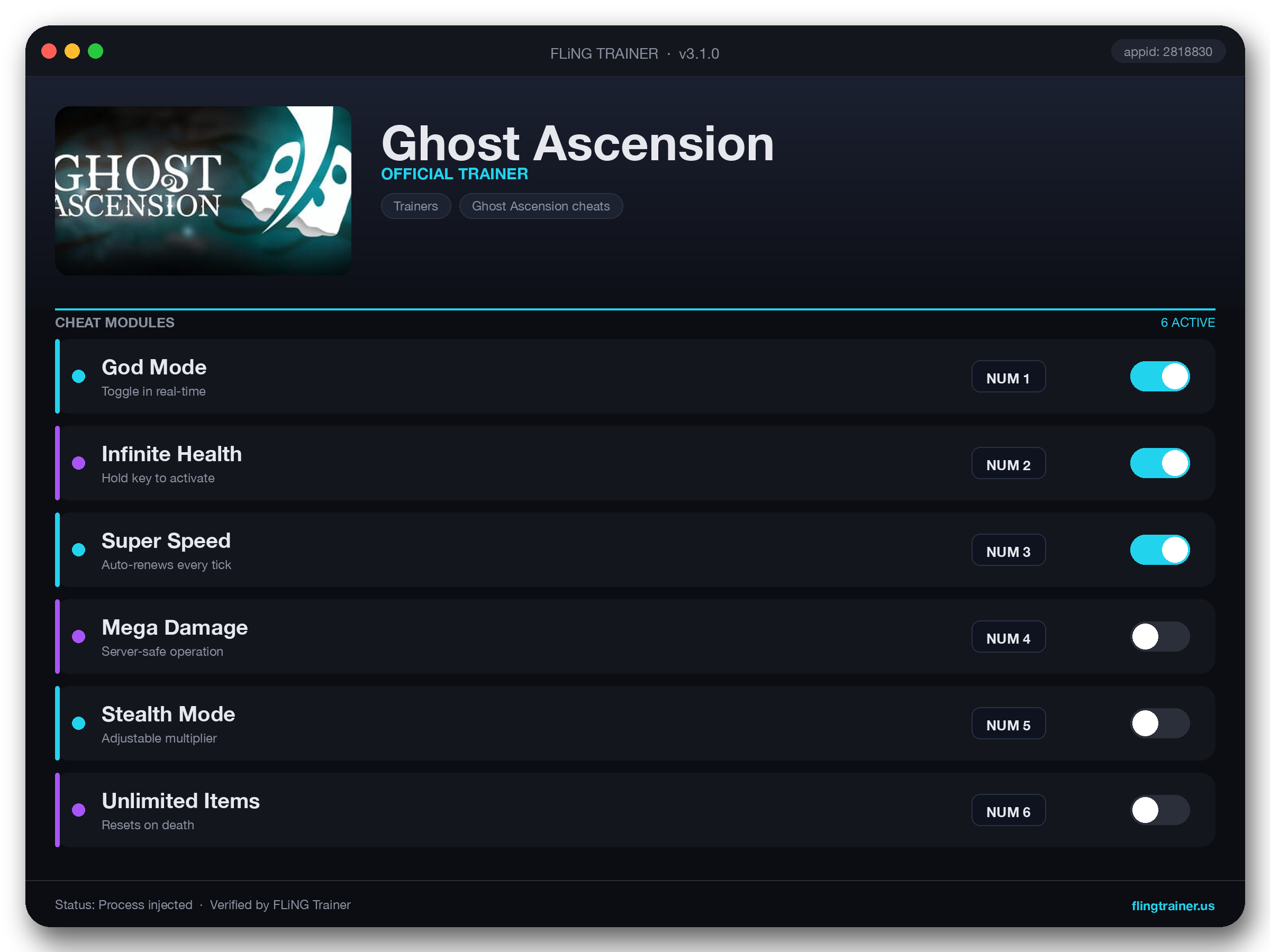 Ghost Ascension Trainer interface