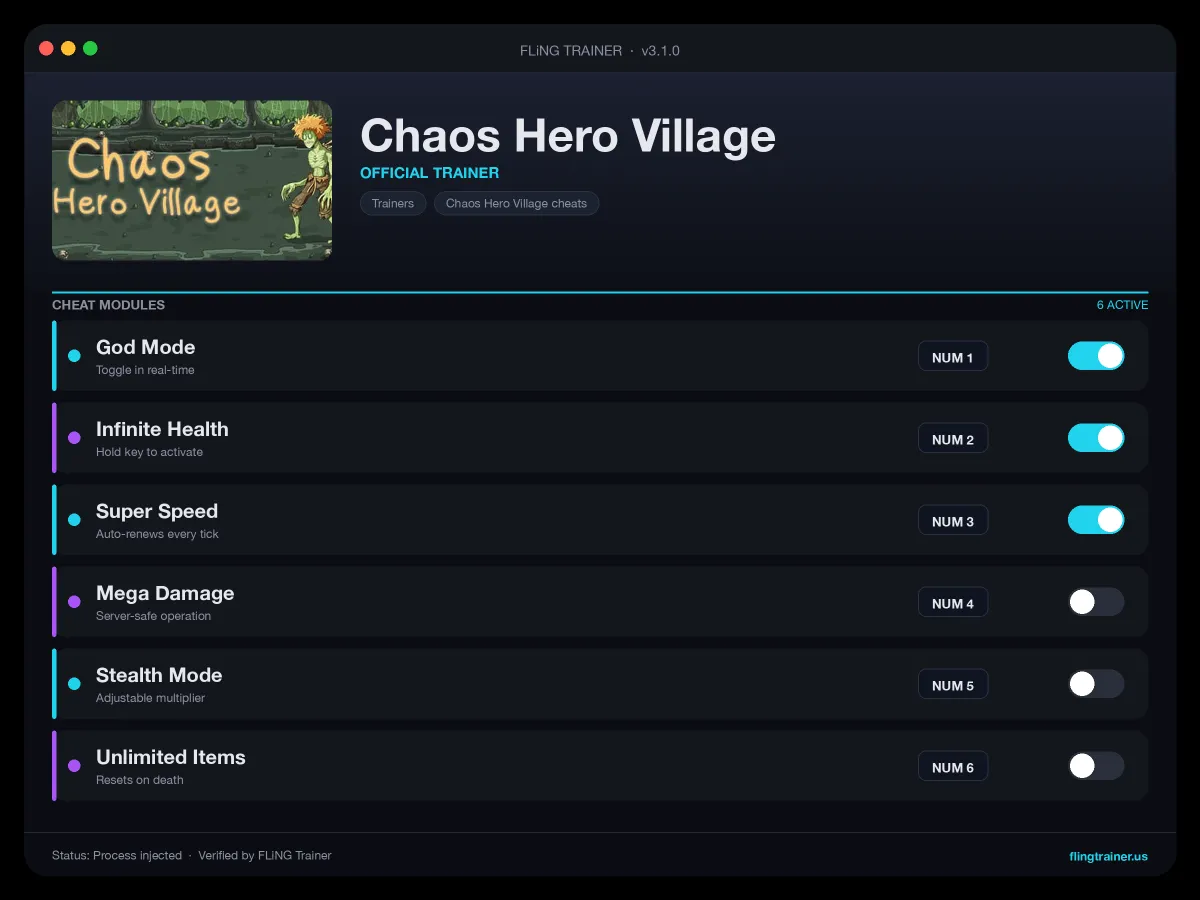 Chaos Hero Village Trainer interface