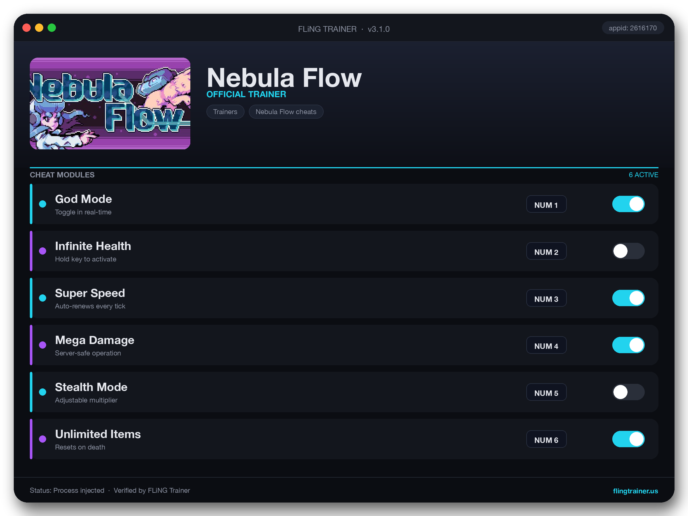 Nebula Flow Trainer interface