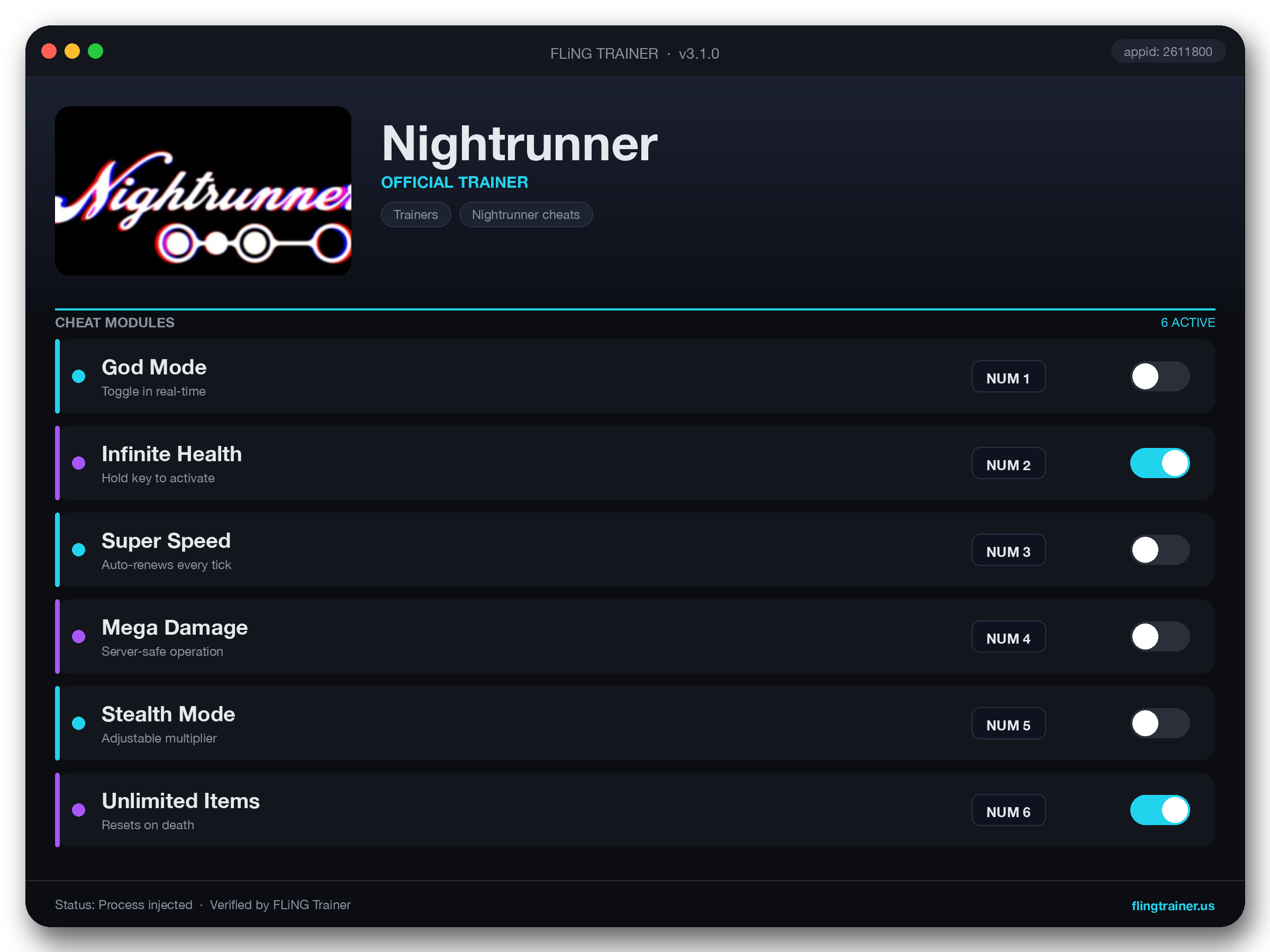 Nightrunner Trainer interface