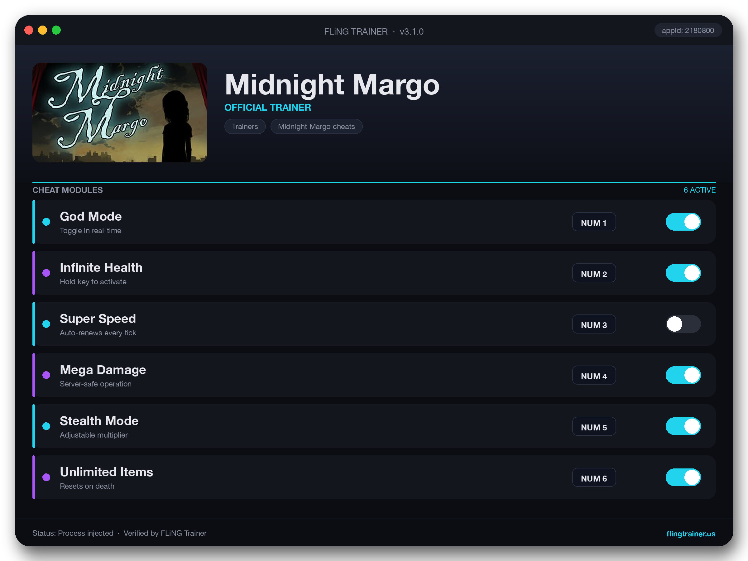 Midnight Margo Trainer interface