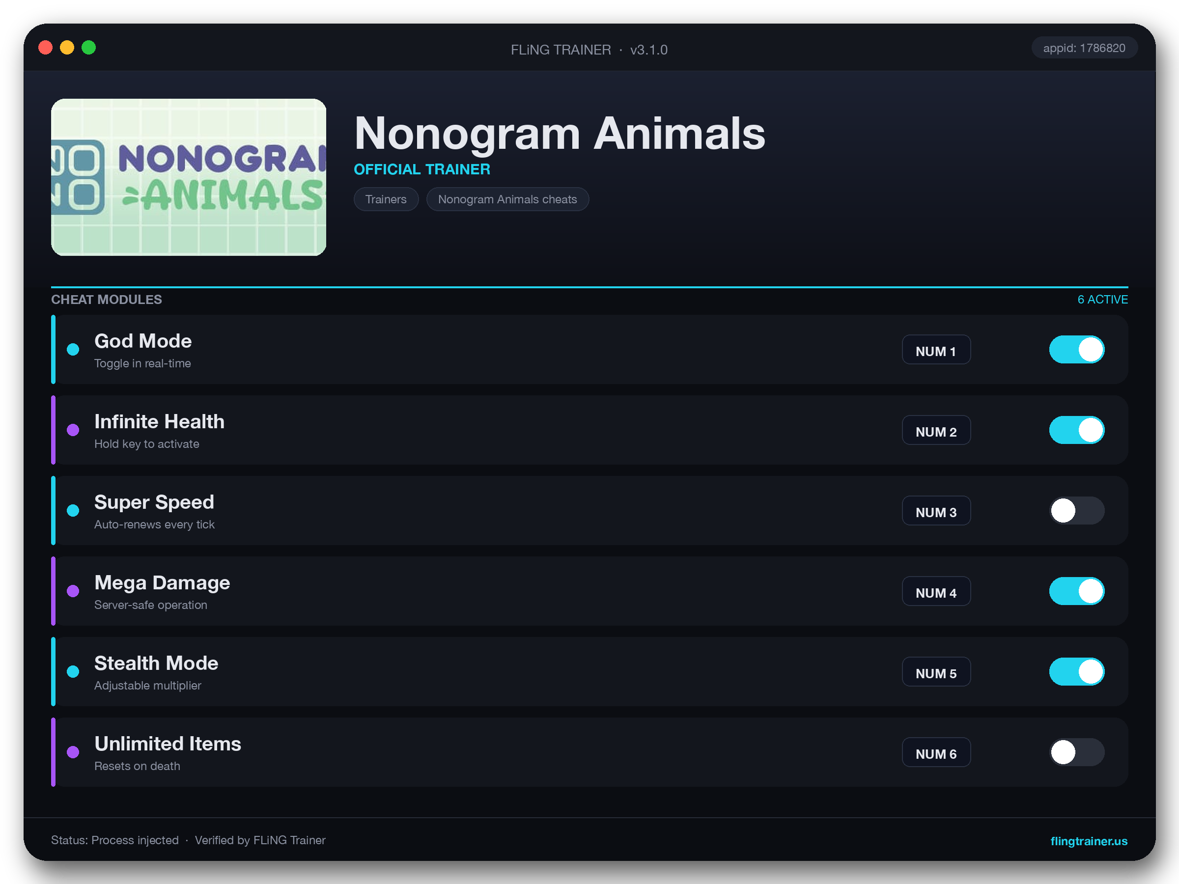Nonogram Animals Trainer interface