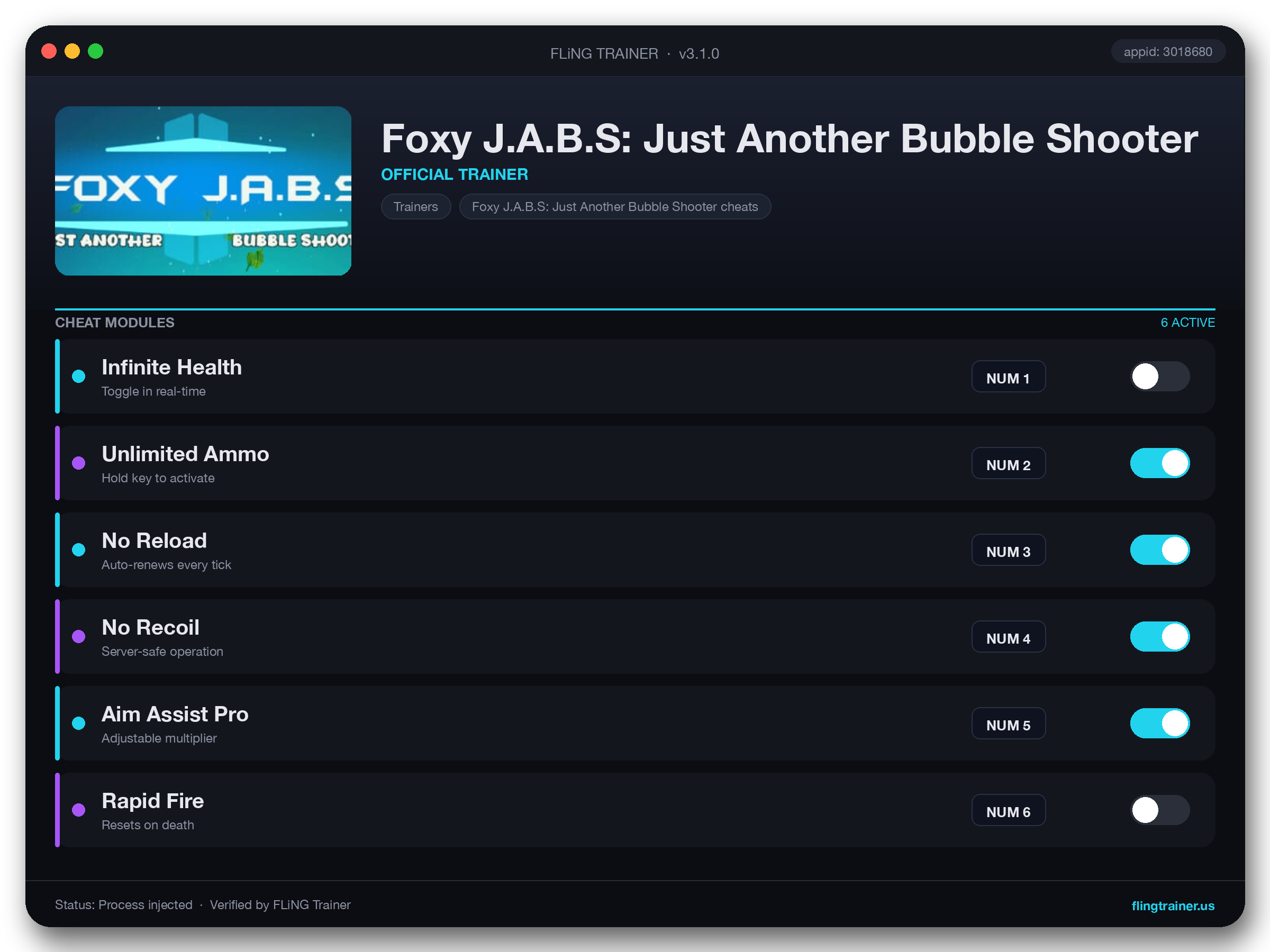 Foxy J.A.B.S: Just Another Bubble Shooter Trainer interface