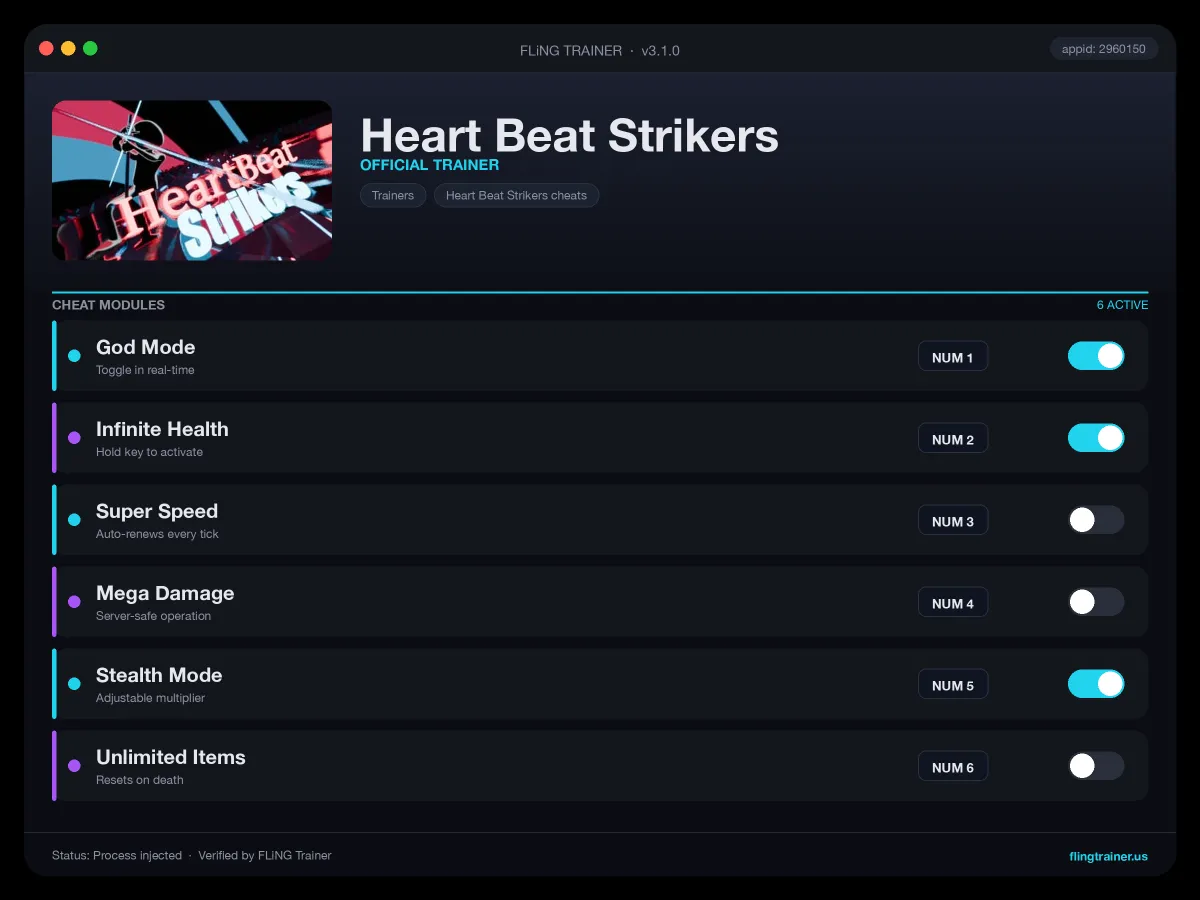 Heart Beat Strikers Trainer interface