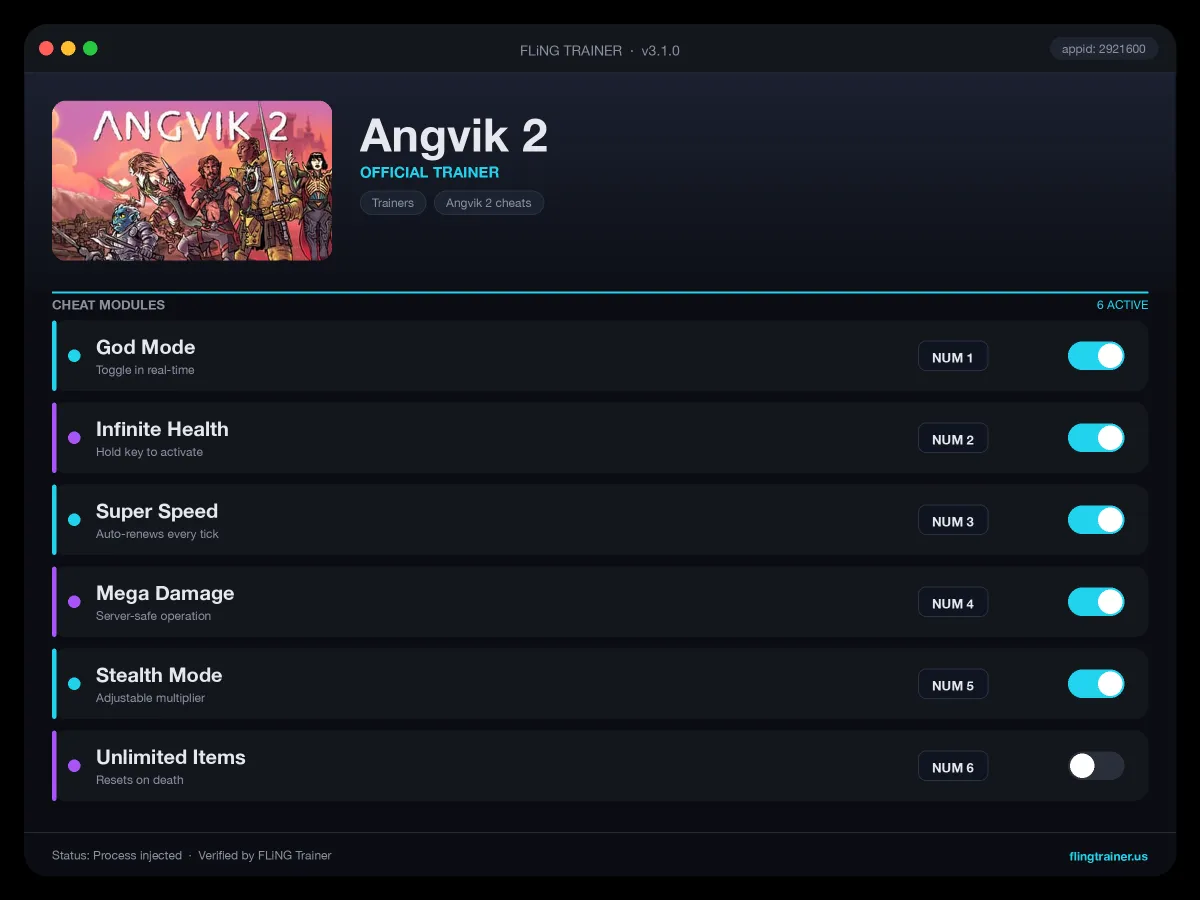 Angvik 2 Trainer interface