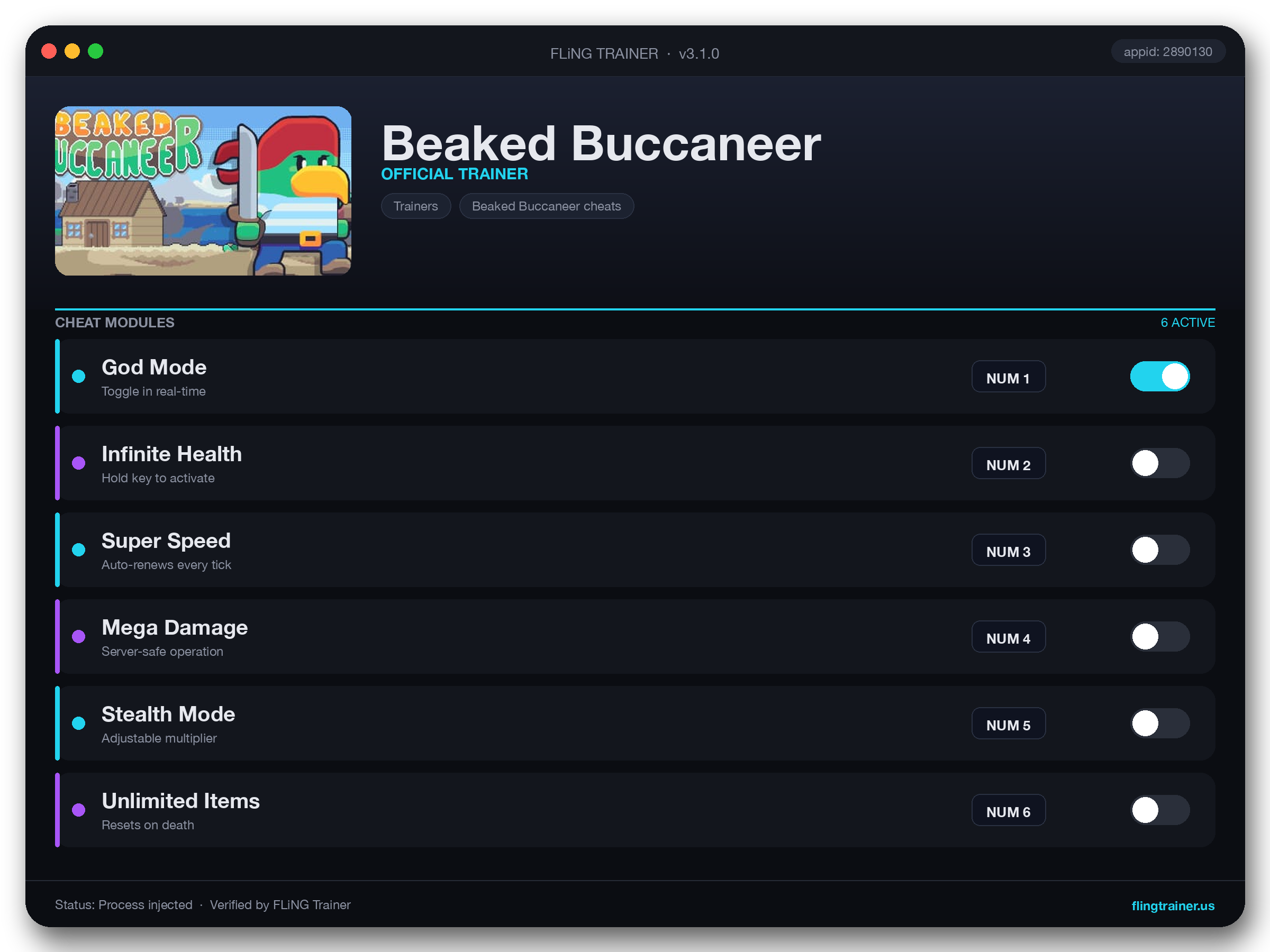 Beaked Buccaneer Trainer interface