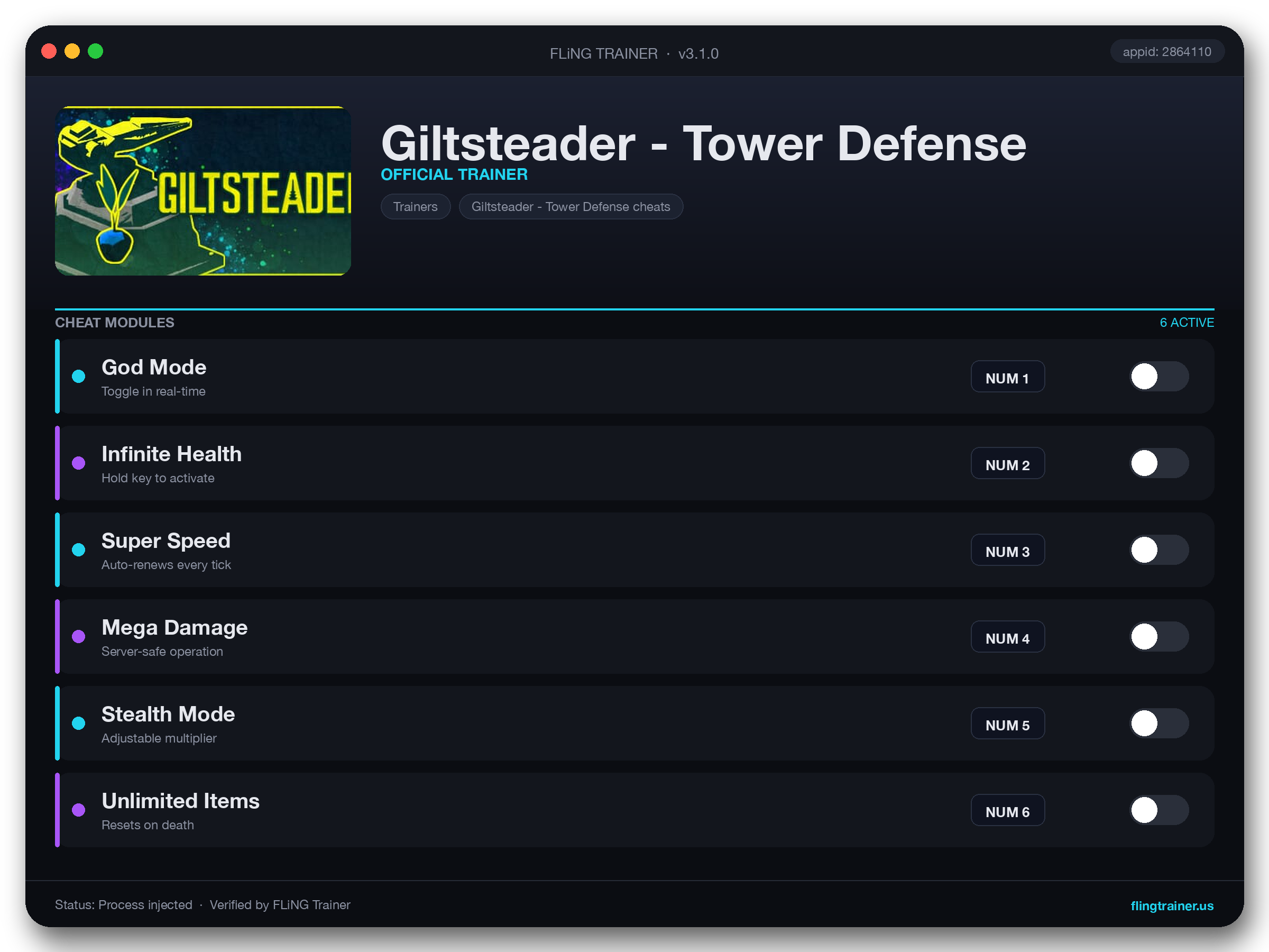 Giltsteader - Tower Defense Trainer interface