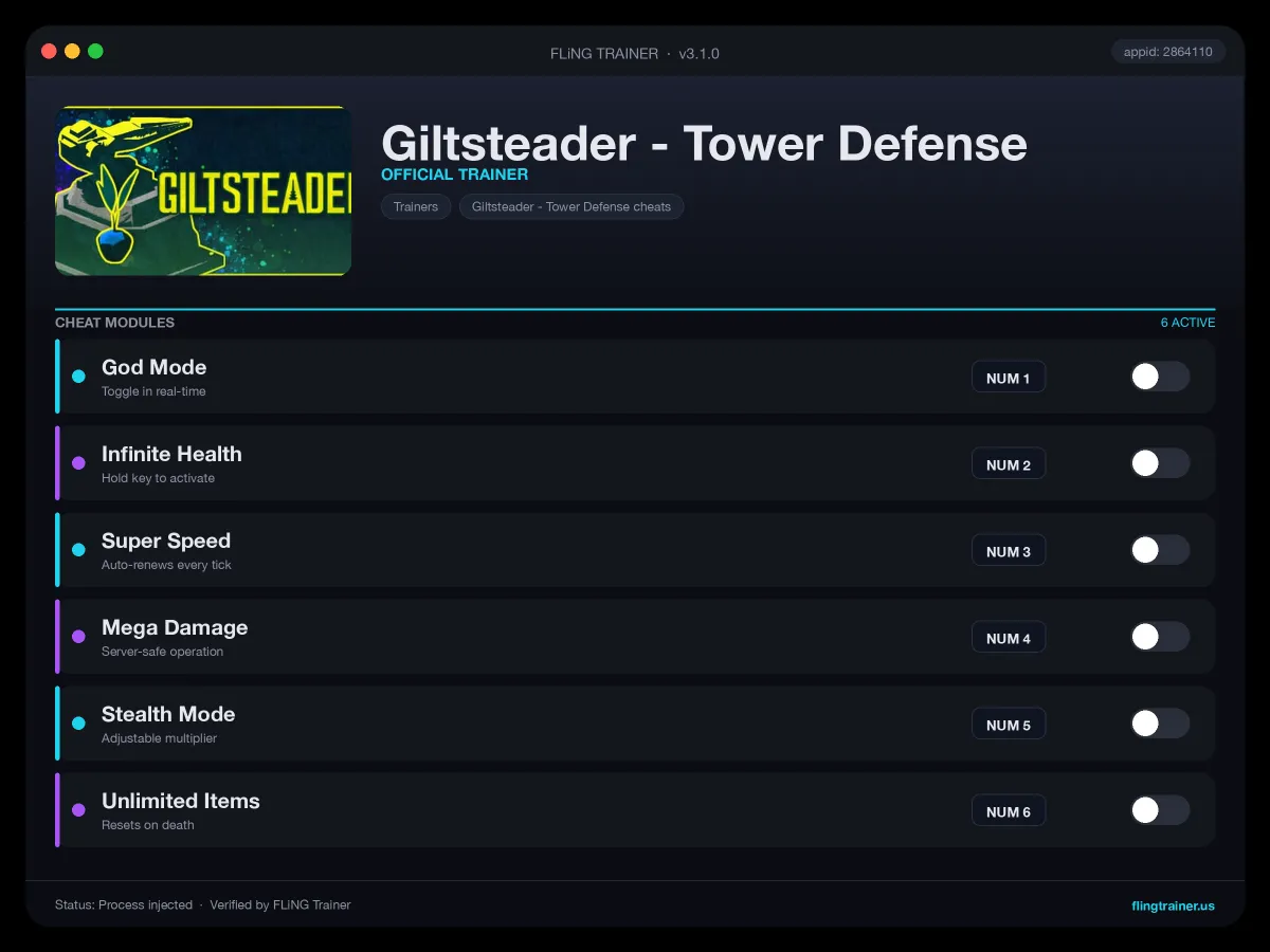 Giltsteader - Tower Defense Trainer interface